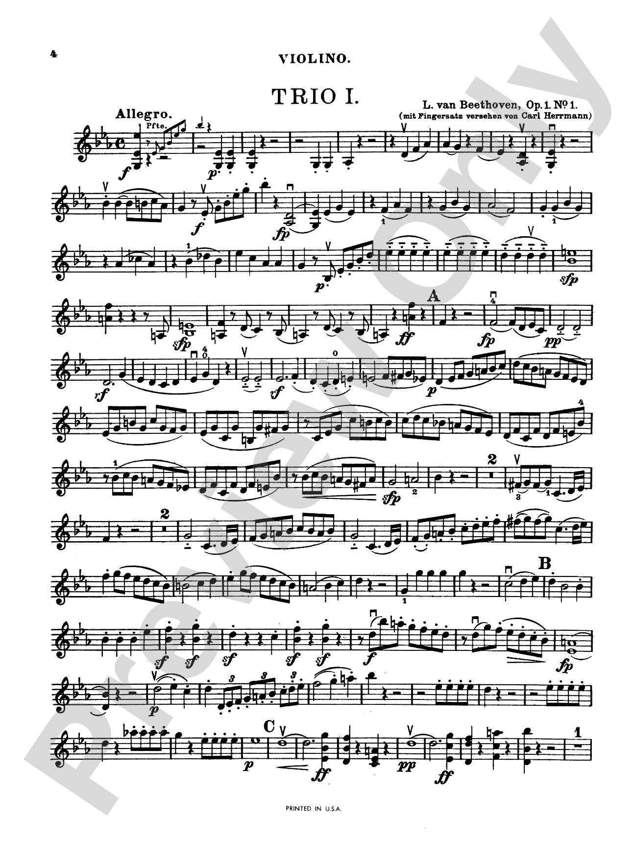 Beethoven: Trio No. 1, Op. 1, No. 1, in E flat Major (for piano, violin, and cello): Chamber Trio Book