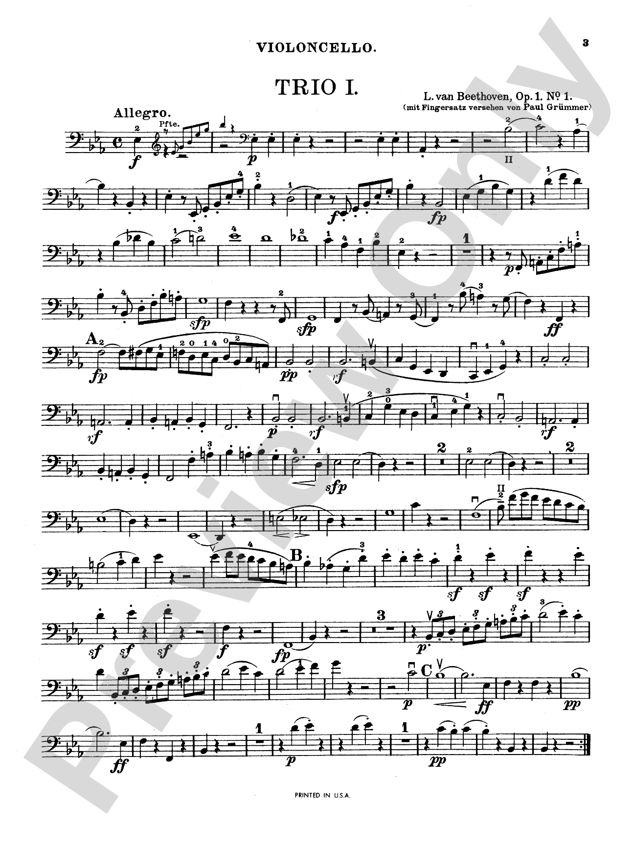 Beethoven: Trio No. 1, Op. 1, No. 1, in E flat Major (for piano, violin, and cello)