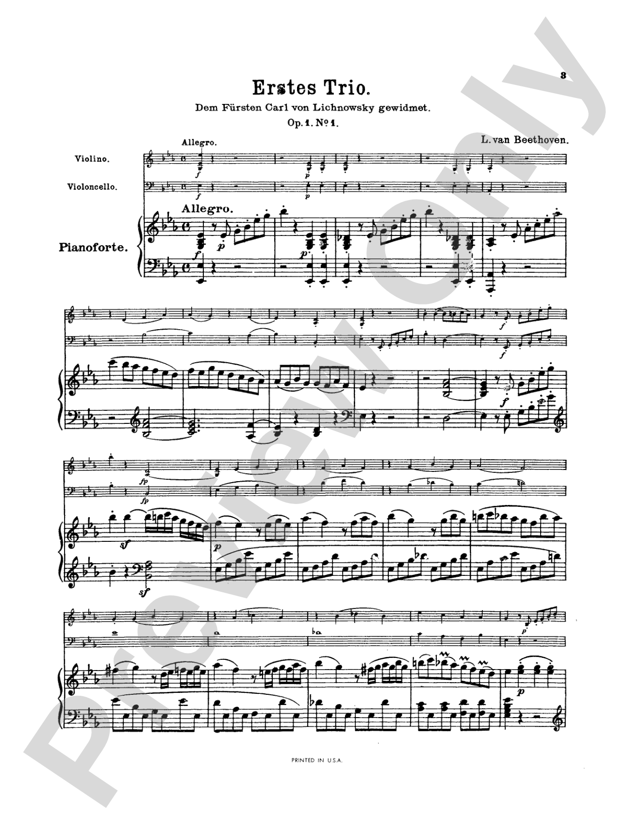 Beethoven: Trio No. 1, Op. 1, No. 1, in E flat Major (for piano, violin, and cello)