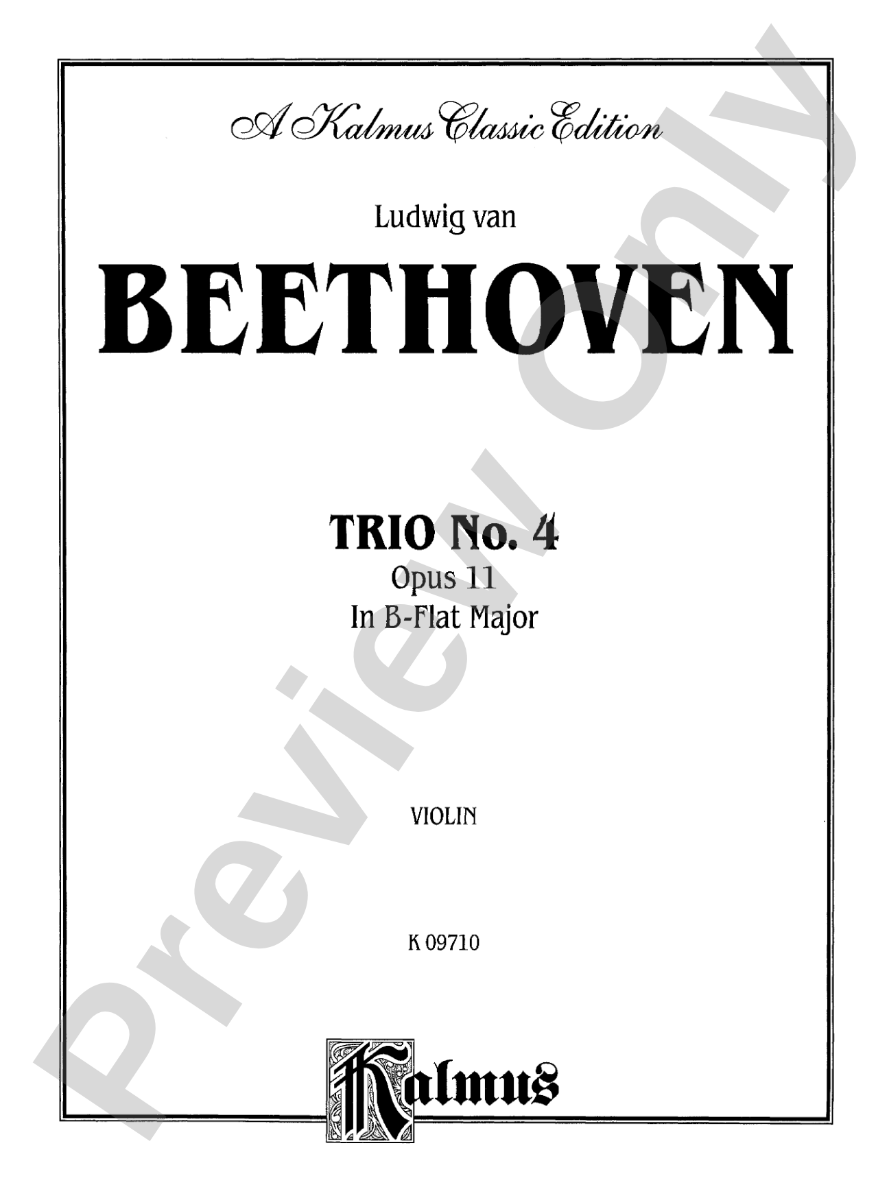 Beethoven: Trio No. 4, Op. 11, in B flat Major (for piano, violin, and cello)