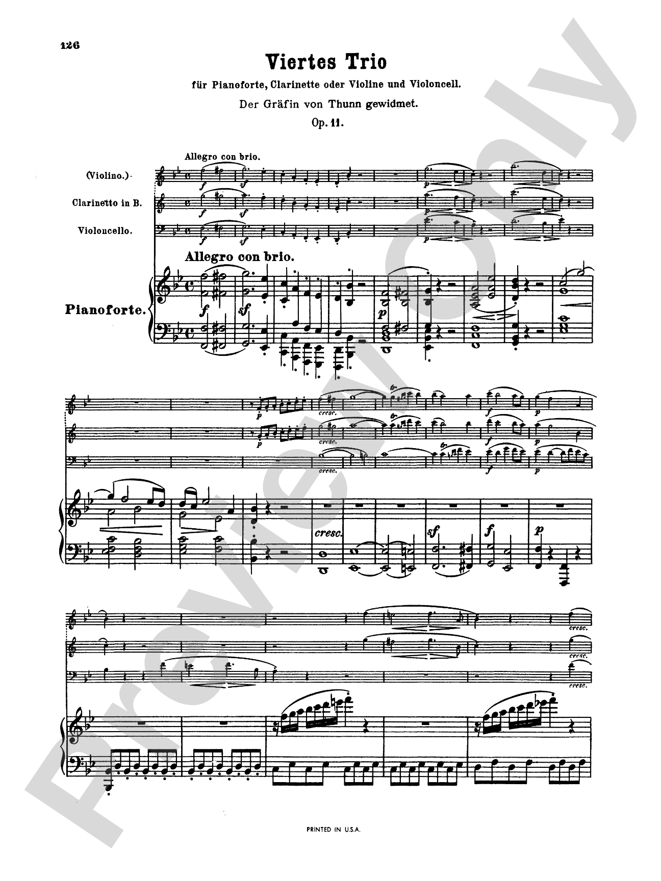 Beethoven: Trio No. 4, Op. 11, in B flat Major (for piano, violin, and cello)