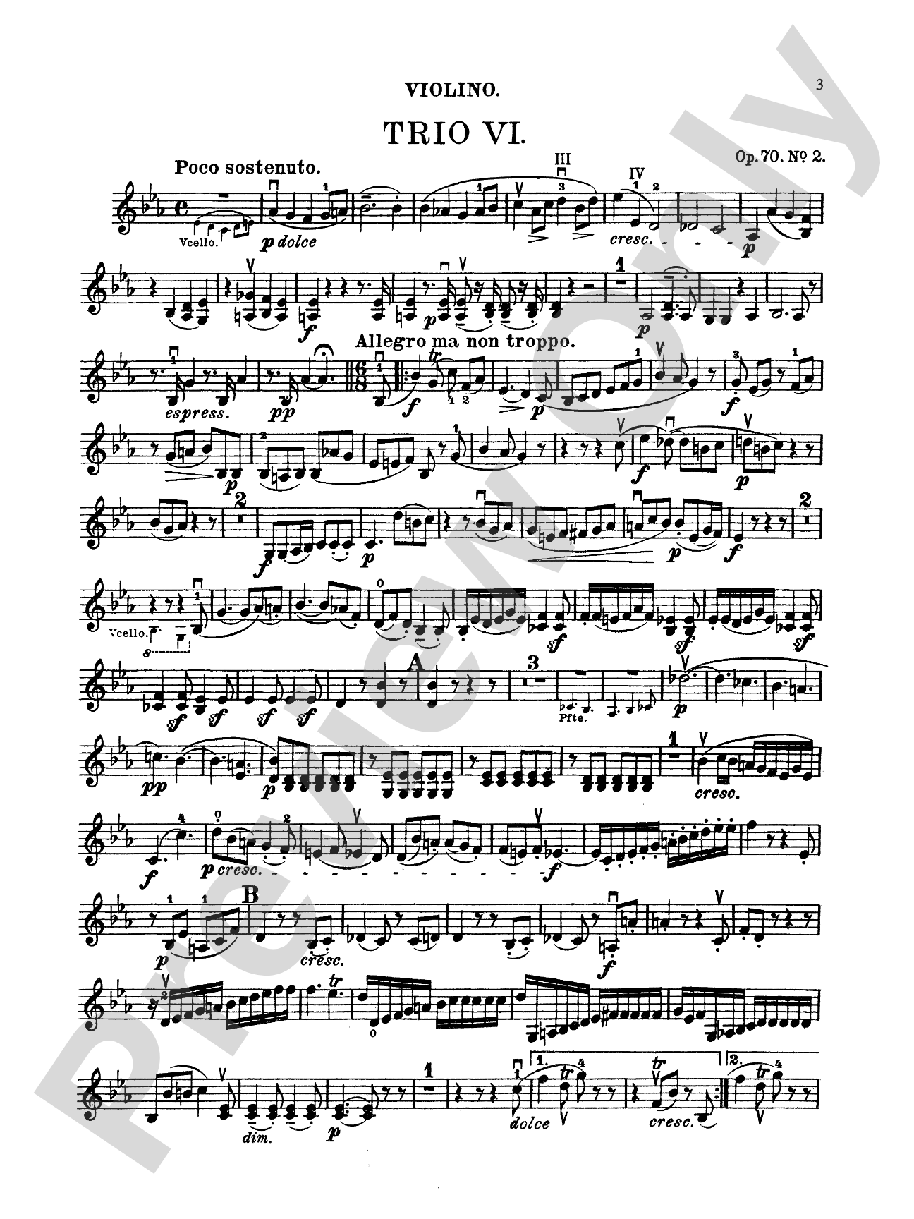 Beethoven: Trio No. 6, in E flat Major, Op. 70, No. 2 (for piano, violin, and cello): Chamber Trio Book