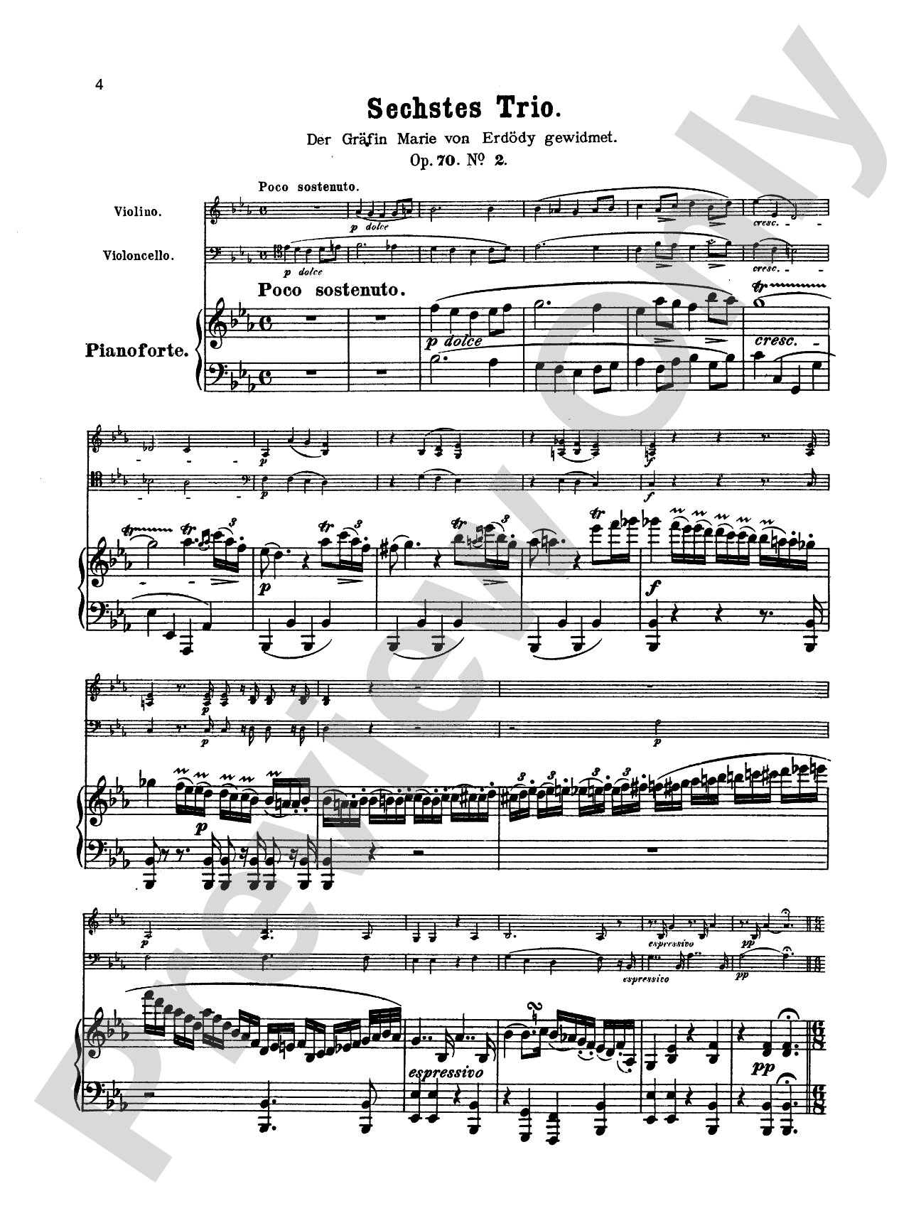Beethoven: Trio No. 6, in E flat Major, Op. 70, No. 2 (for piano, violin, and cello)