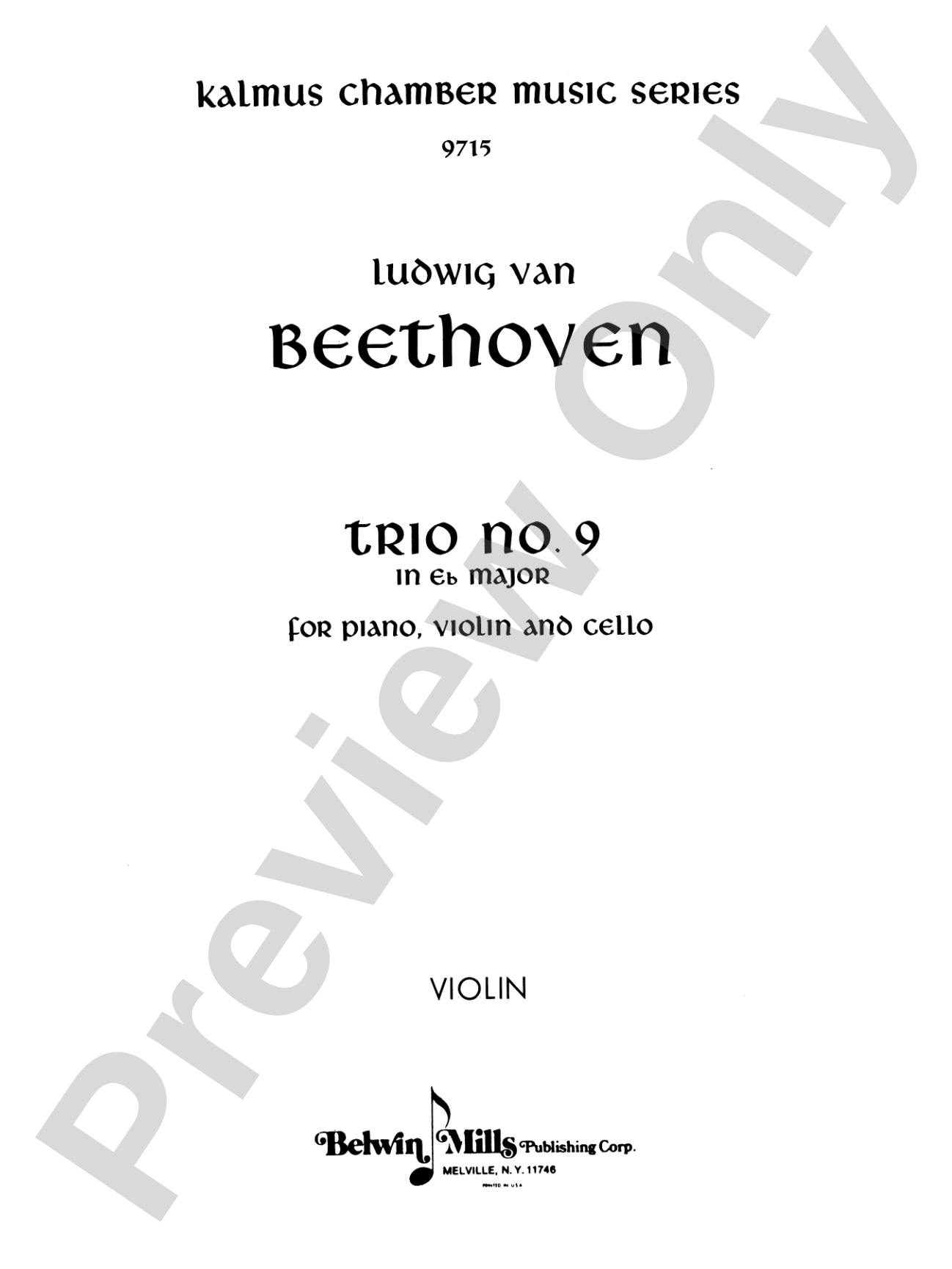 Beethoven: Trio No. 9, in E flat Major (for piano, violin, and cello): Chamber Trio