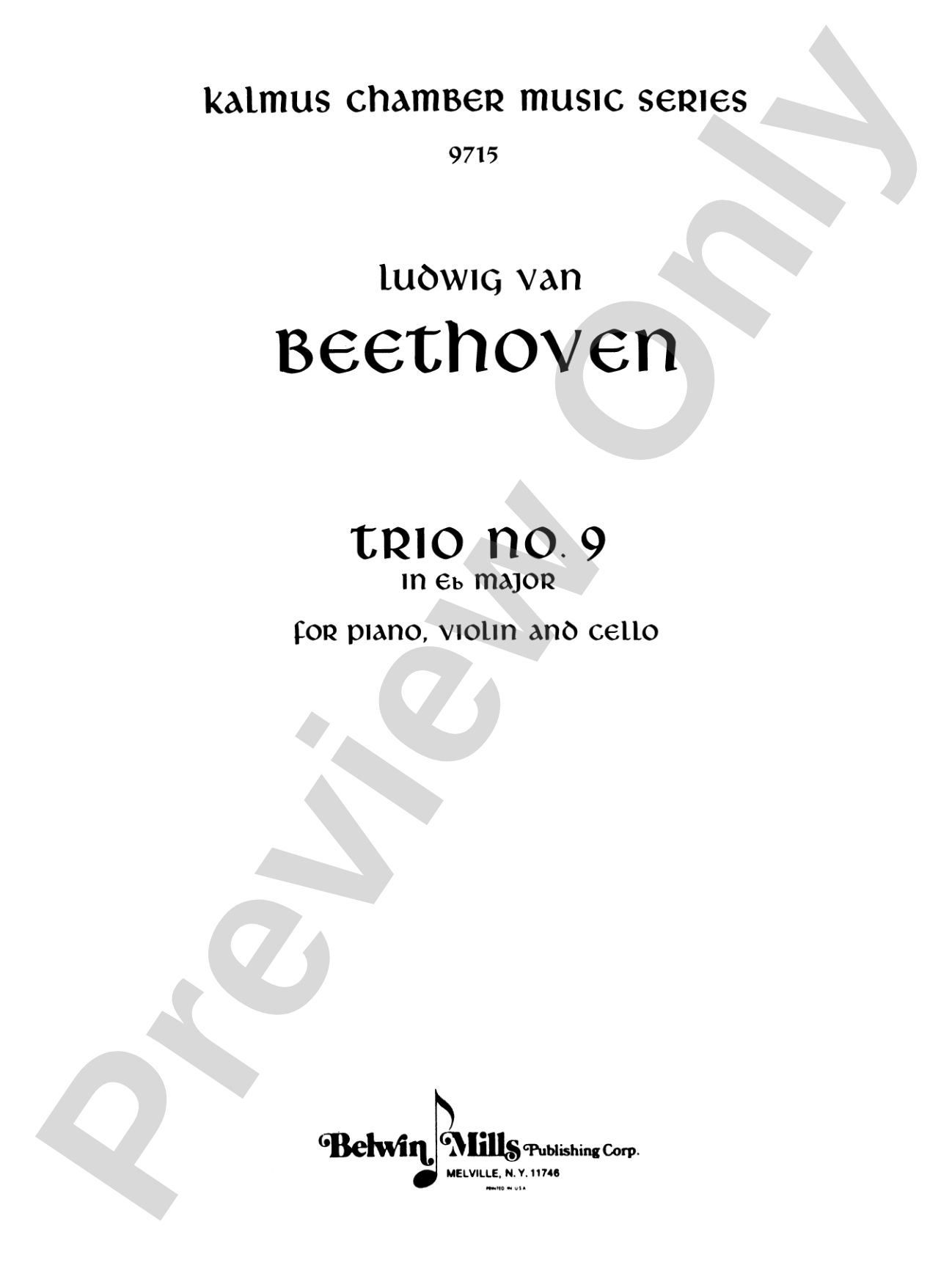 Beethoven: Trio No. 9, in E flat Major (for piano, violin, and cello)