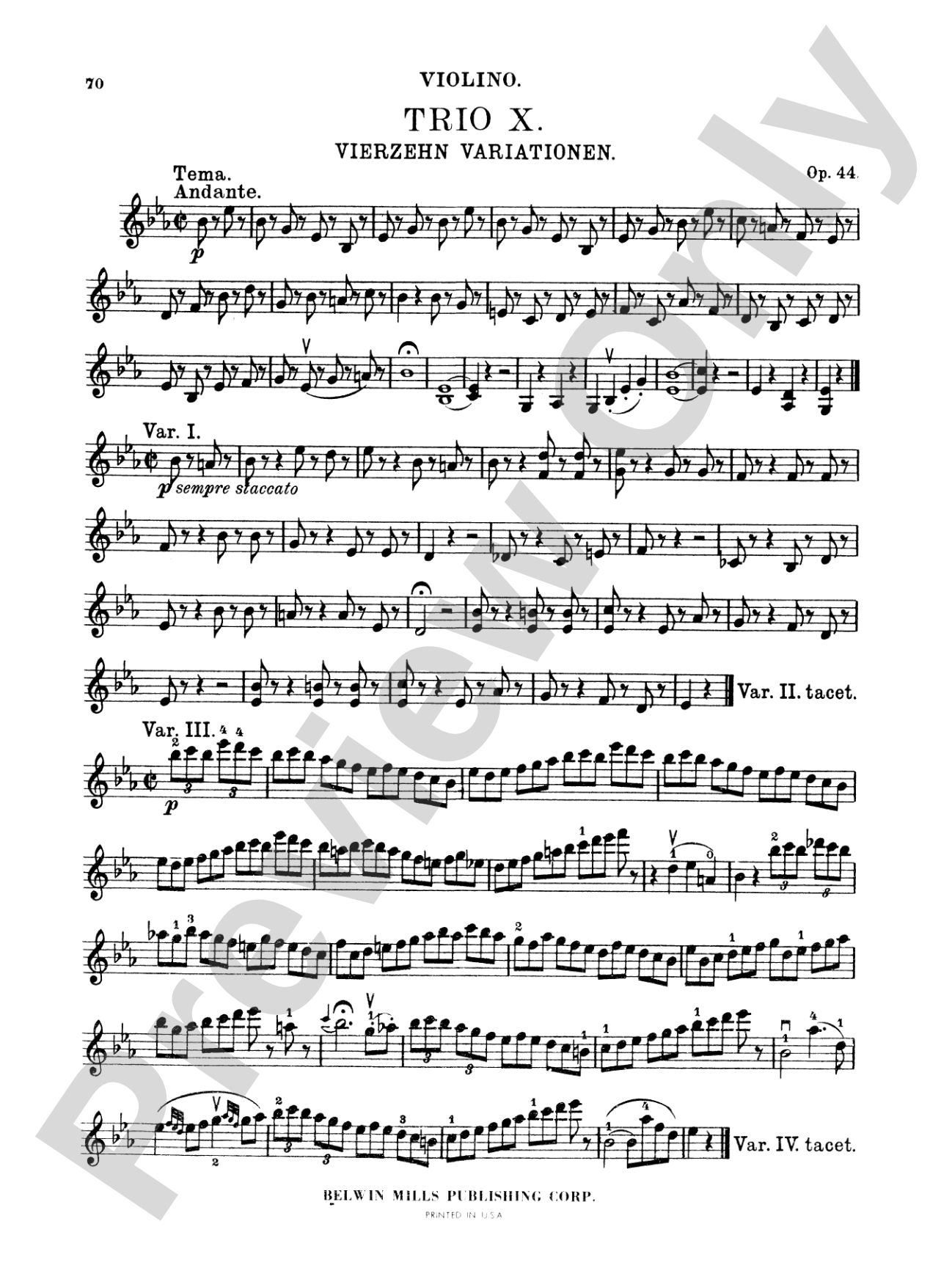Beethoven: Trio No. 10, in E flat Major, 14 Variations (for piano, violin, and cello): Chamber Trio