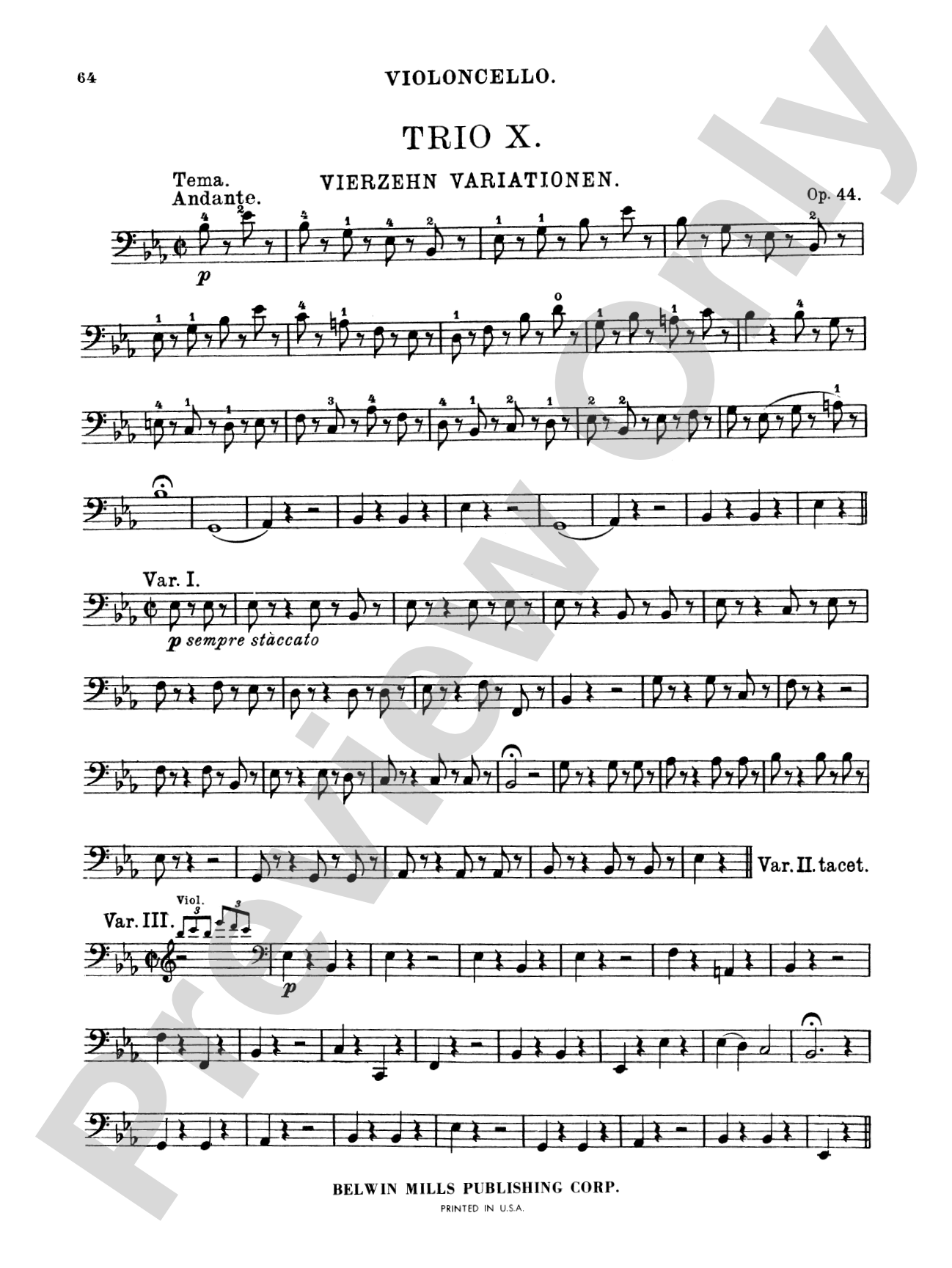 Beethoven: Trio No. 10, in E flat Major, 14 Variations (for piano, violin, and cello)