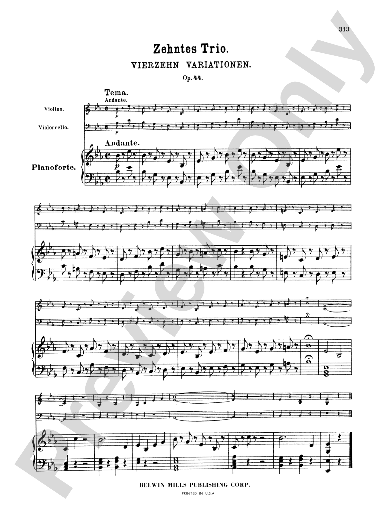 Beethoven: Trio No. 10, in E flat Major, 14 Variations (for piano, violin, and cello)