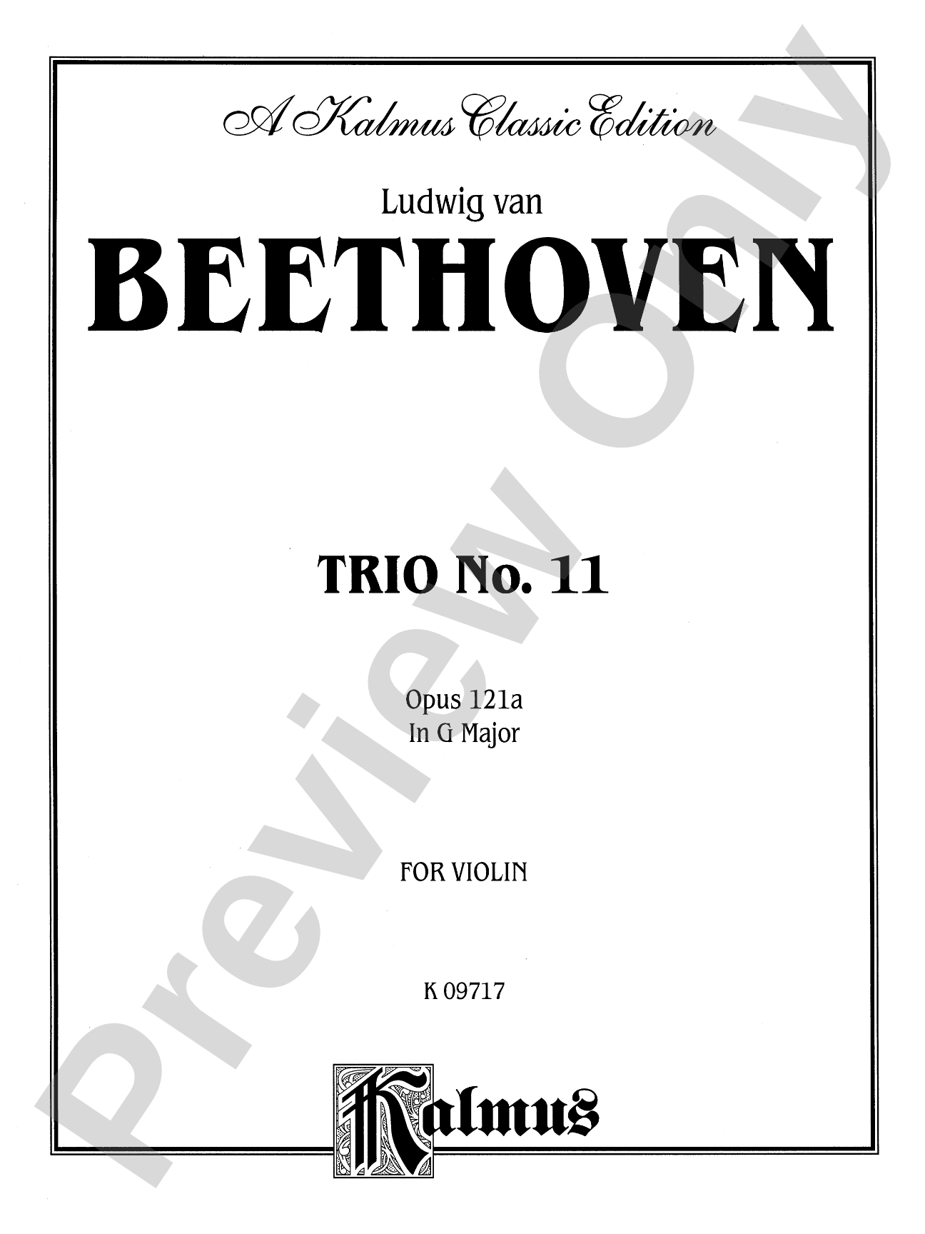 Beethoven: Trio No. 11, Op. 121a, in G Major (for piano, violin, and cello): Chamber Trio Book