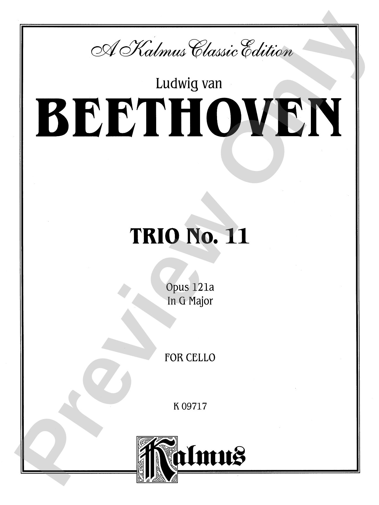 Beethoven: Trio No. 11, Op. 121a, in G Major (for piano, violin, and cello)