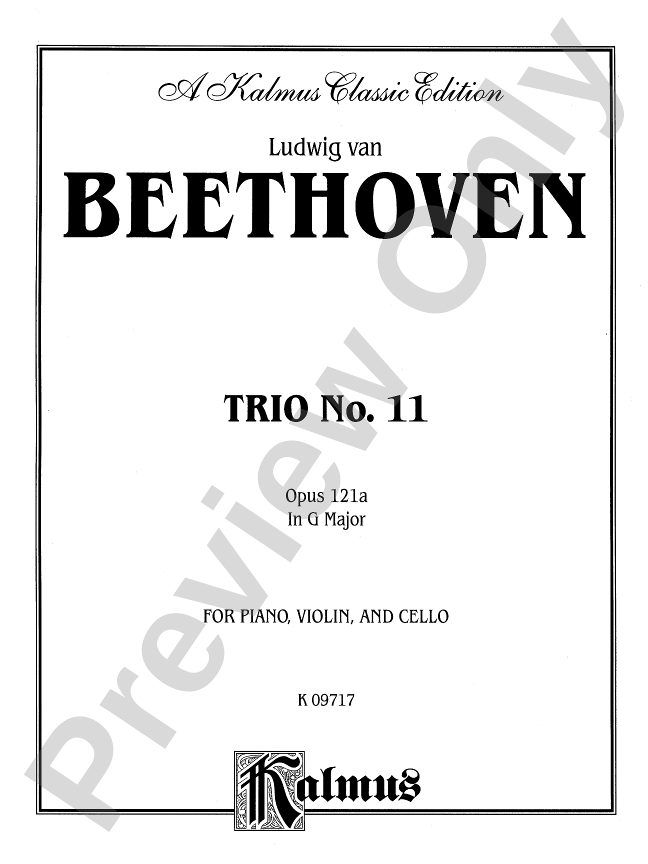 Beethoven: Trio No. 11, Op. 121a, in G Major (for piano, violin, and cello)