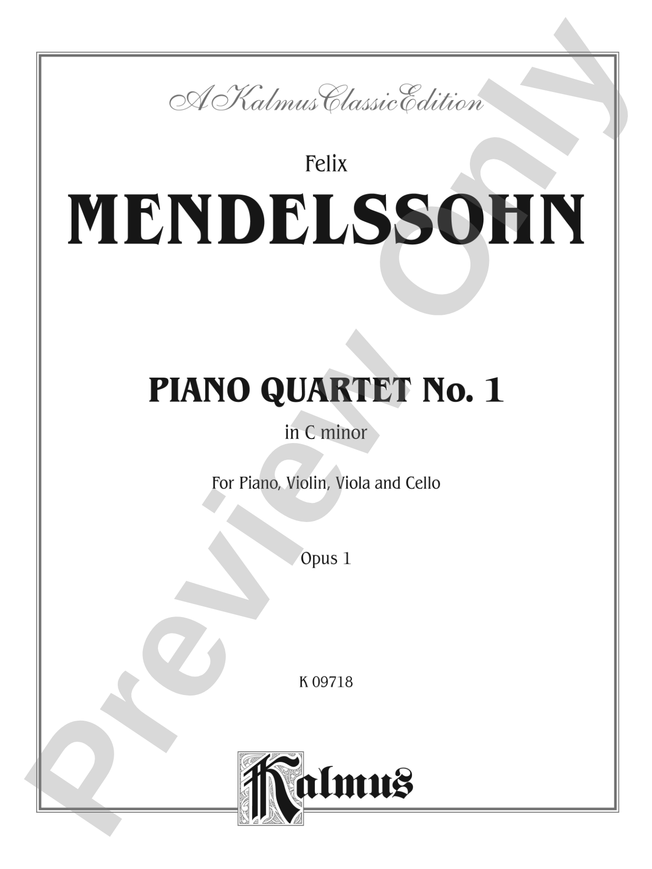 Mendelssohn: Piano Quartet No. 1 in C Minor, Op. 1: Chamber Quartet Book