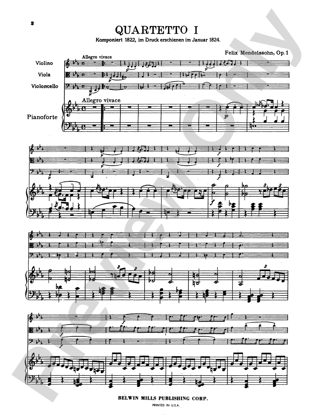Mendelssohn: Piano Quartet No. 1 in C Minor, Op. 1: Chamber Quartet Book