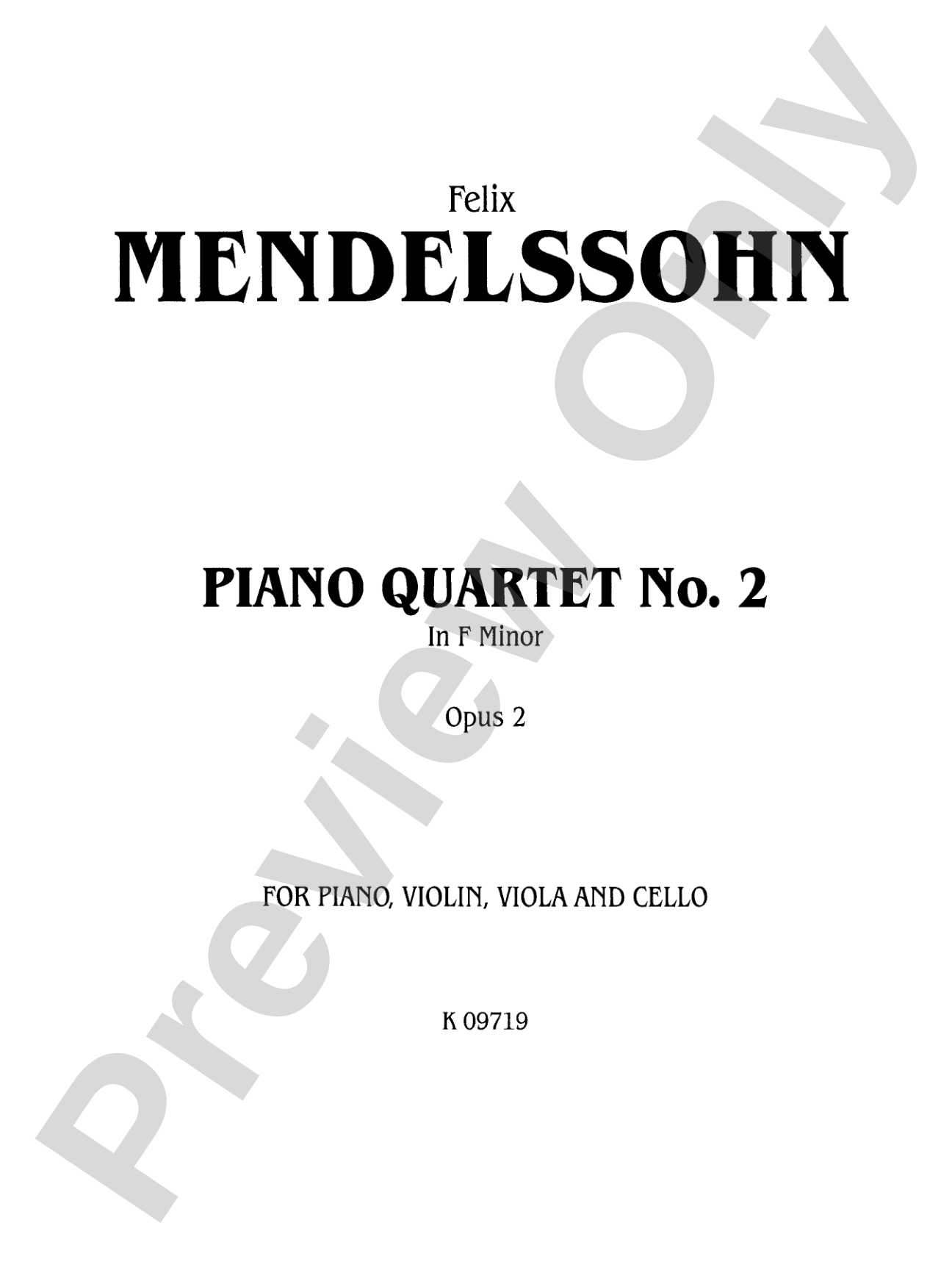 Mendelssohn: Piano Quartet No. 2 in F Minor, Op. 2: Chamber Quartet Book
