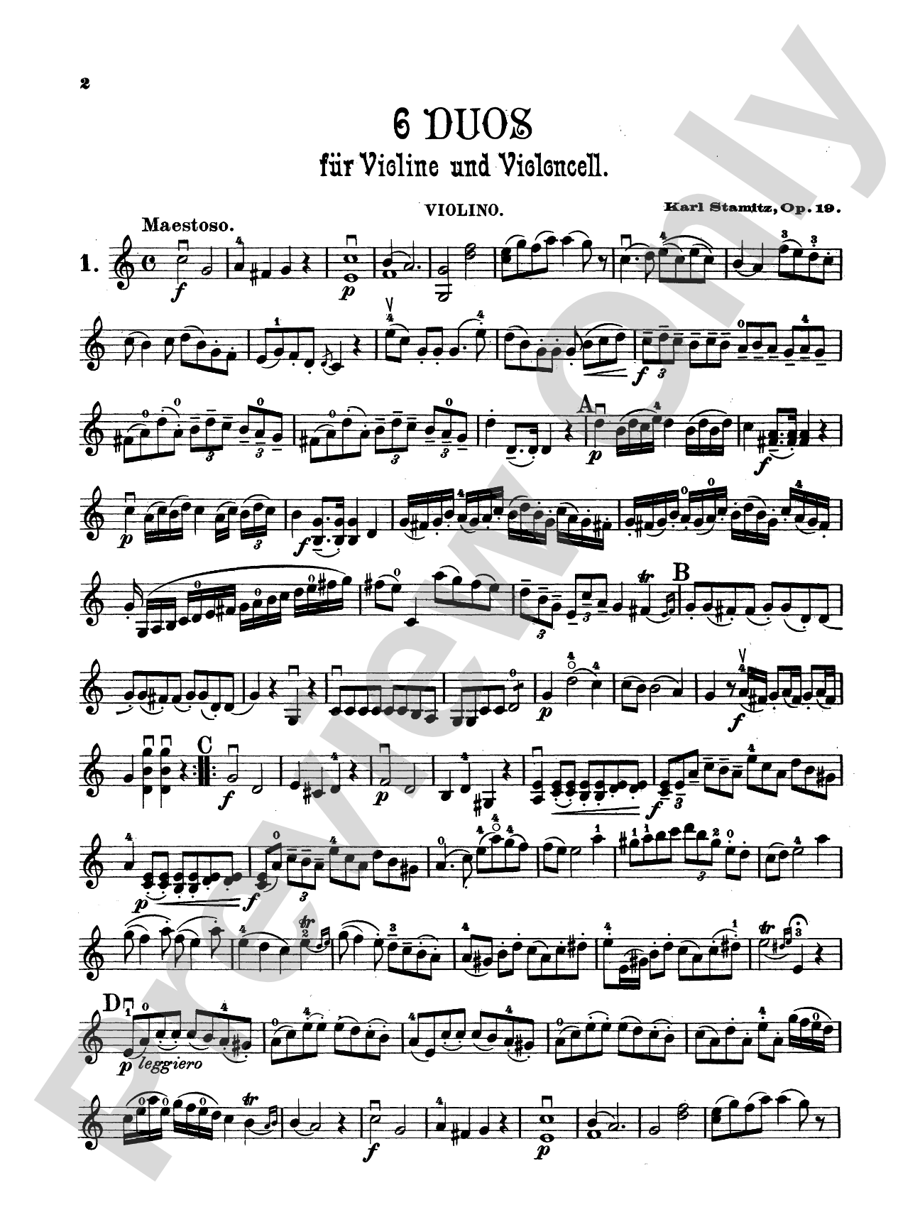 Stamitz: Six Duets, Op. 19: String Duo Book