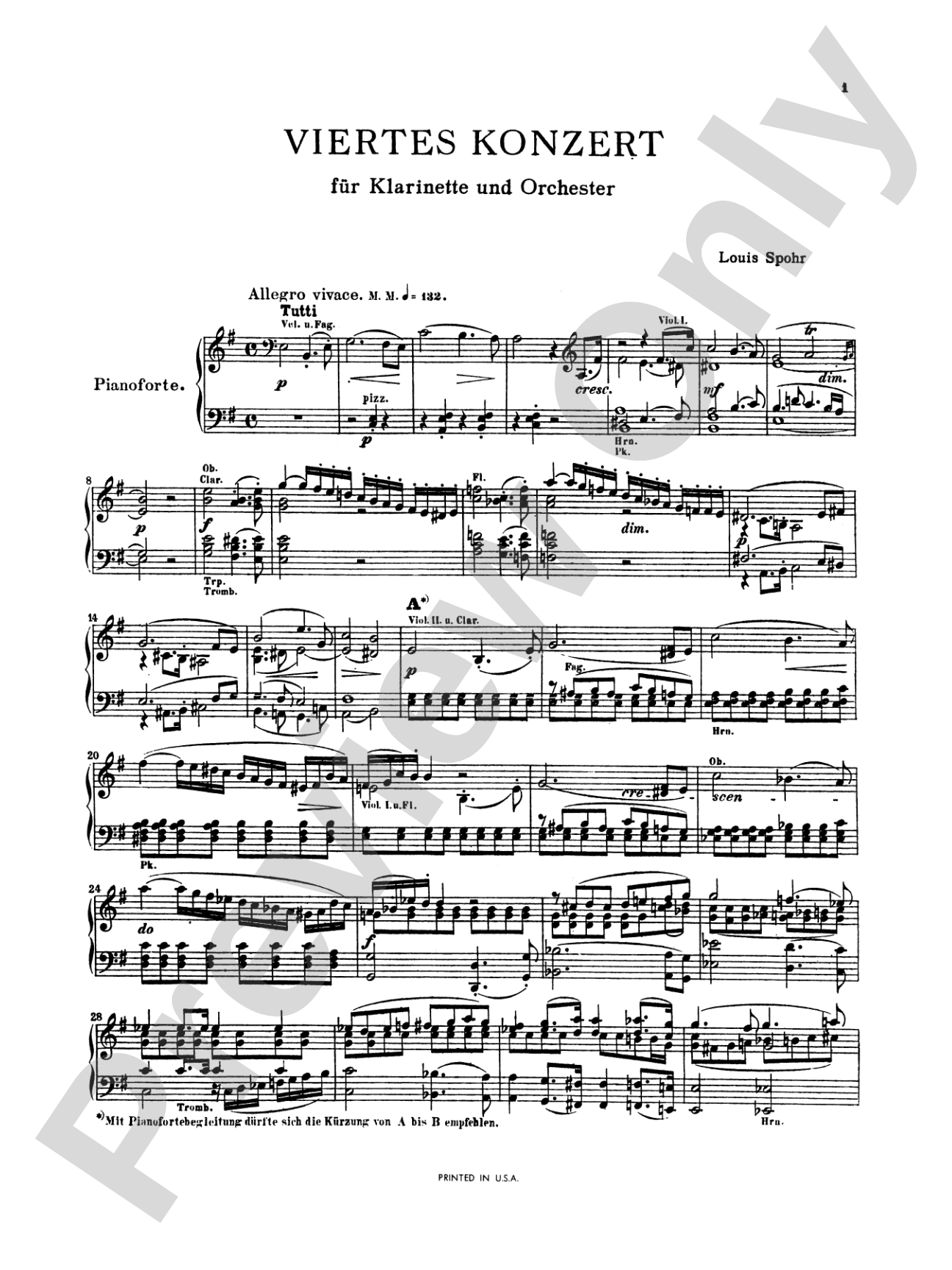 Spohr: Concerto No. 4 in E Minor: Clarinet Part(s)