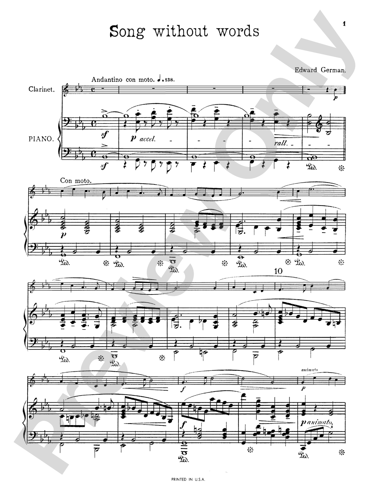 German: Song Without Words: Clarinet Part(s)