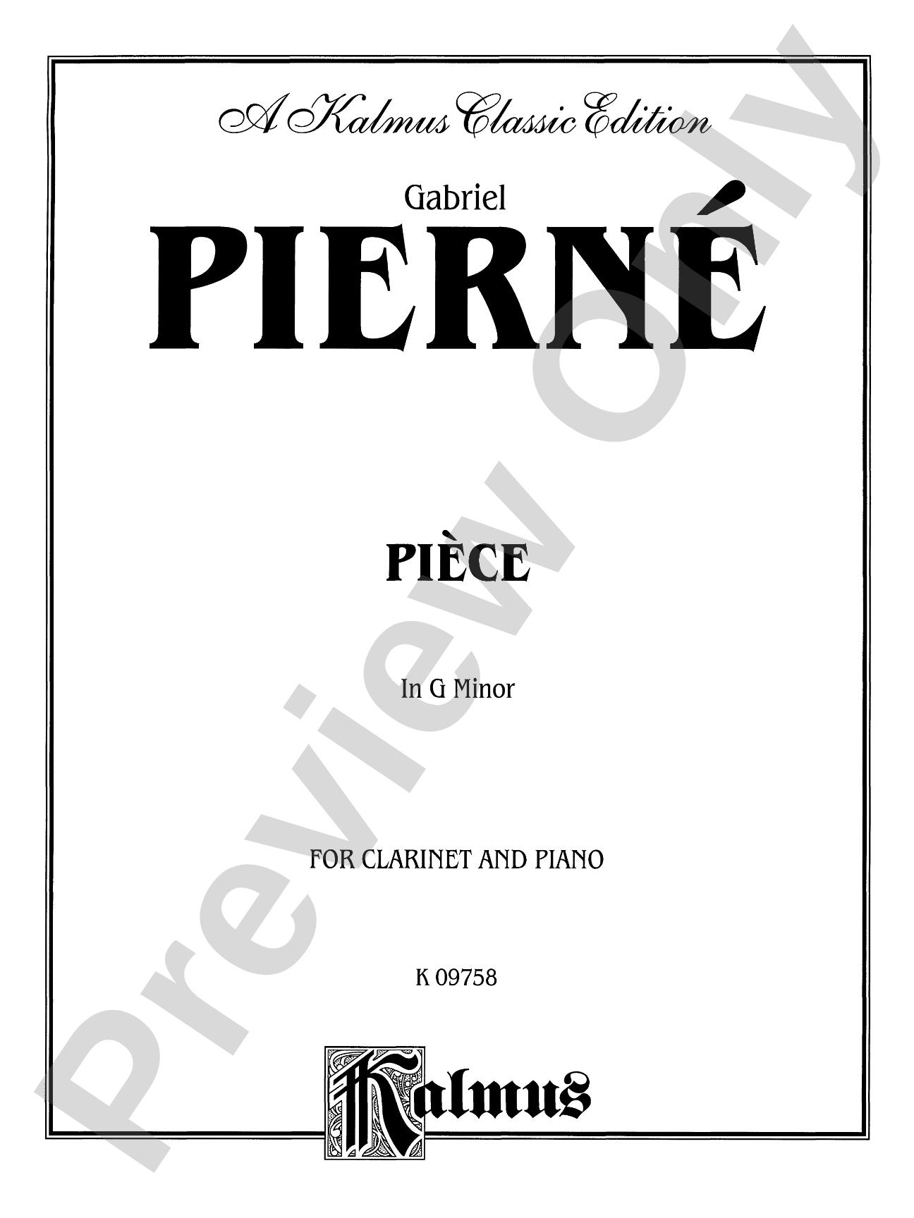Pierné: Pièce in G Minor: Clarinet Part(s)