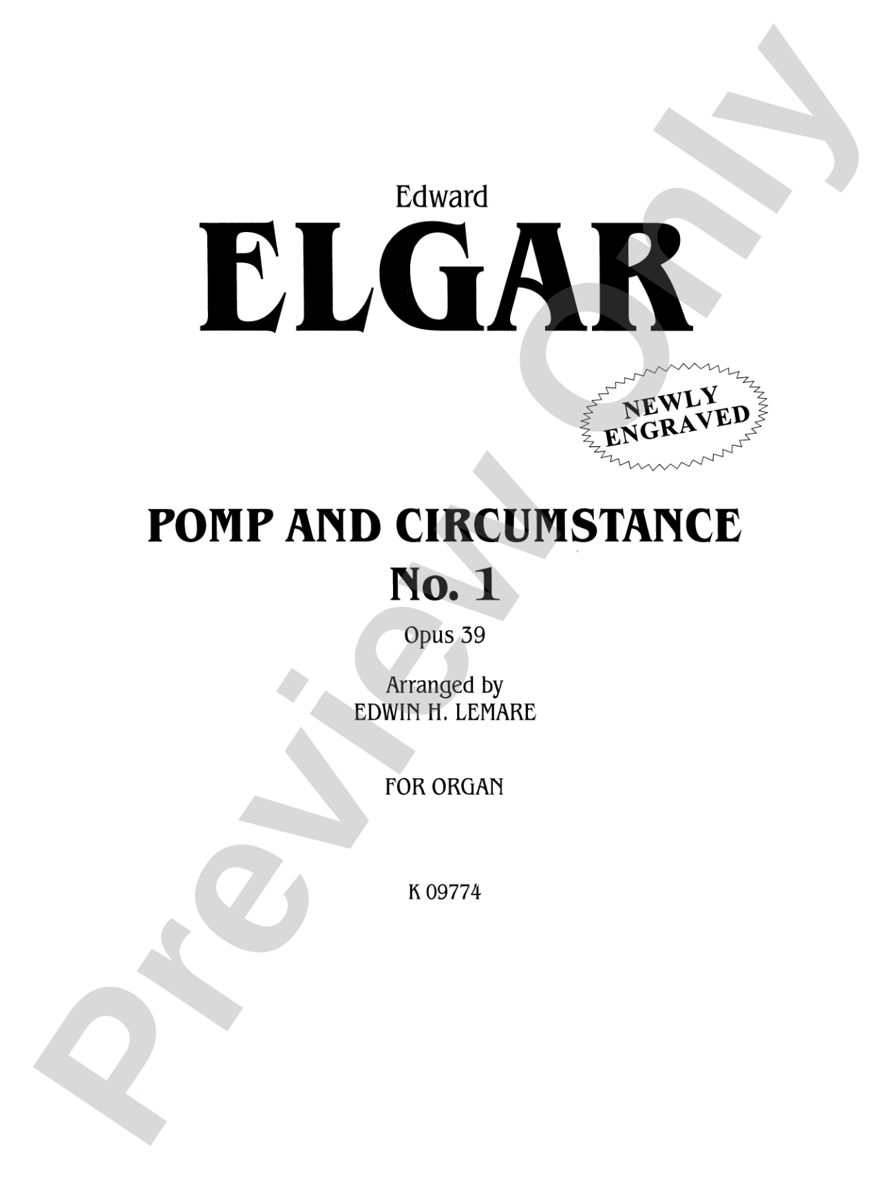 Elgar: Pomp and Circumstance No. 1 in D, Op. 39 (Arr. Edwin Henry Lemare): Organ Sheet