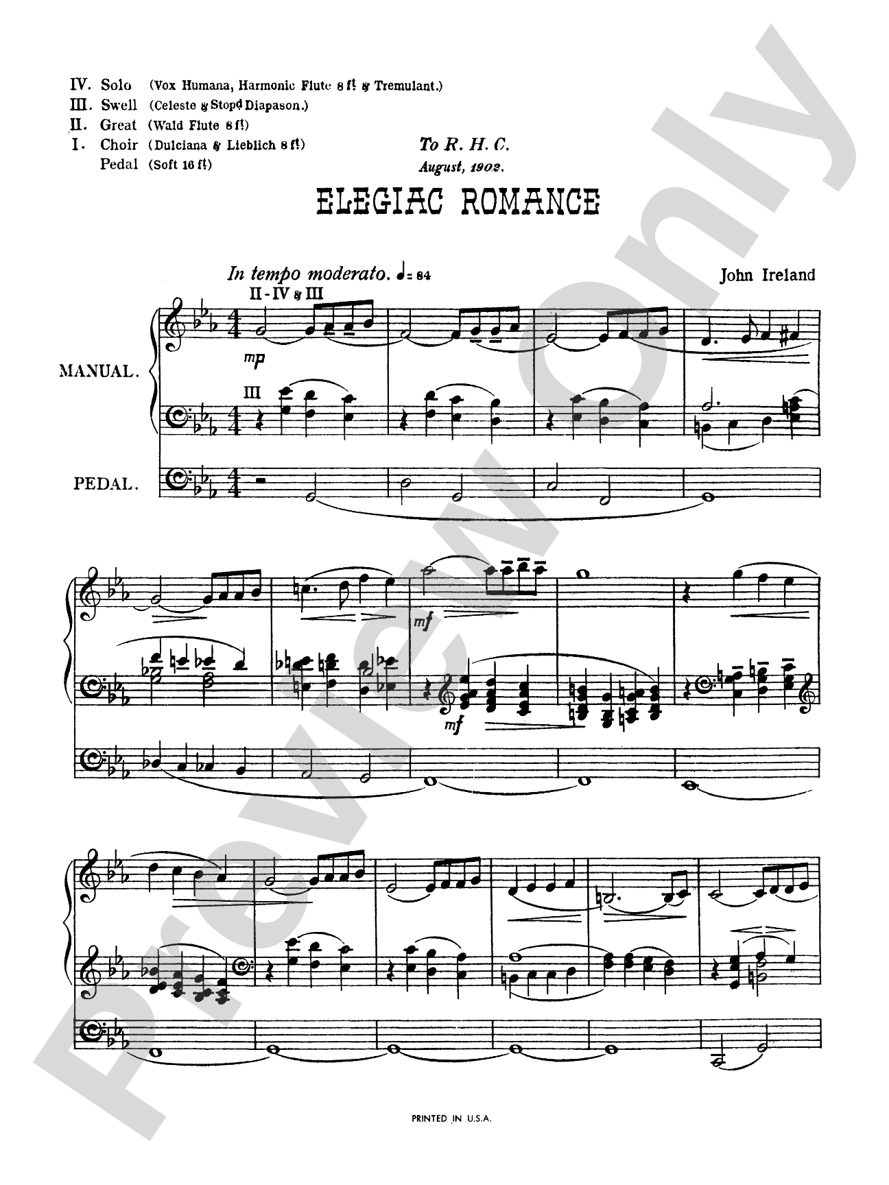 Ireland: Elegiac Romance: Organ Sheet