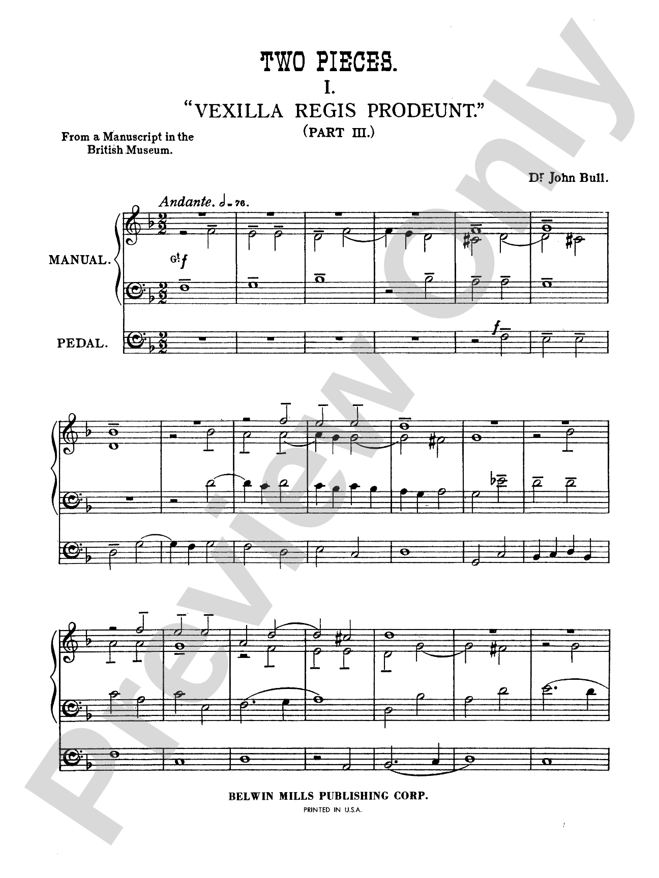 Bull: Two Pieces (Vexilla Regis Prodeunt; Fantasia on the Flemish Chorale "Laet ons Met Herten Reijne"): Organ Book