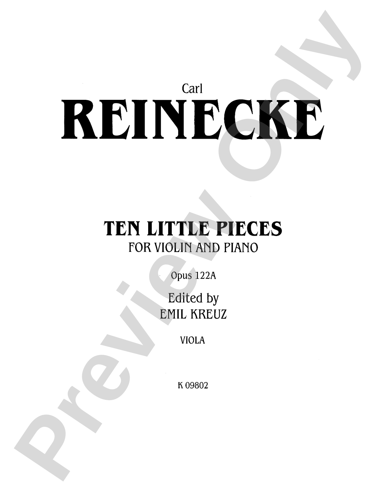 Reinecke: Ten Little Pieces (Petits Morceaux), Op. 122A: Viola Book