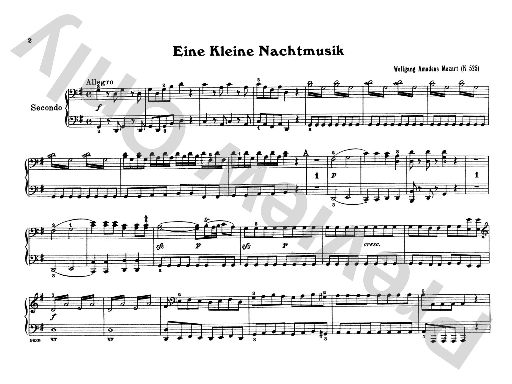 Mozart: Eine Kleine Nachtmusik (K.525): Piano Duet (1 Piano, 4 Hands) Comb Bound Book