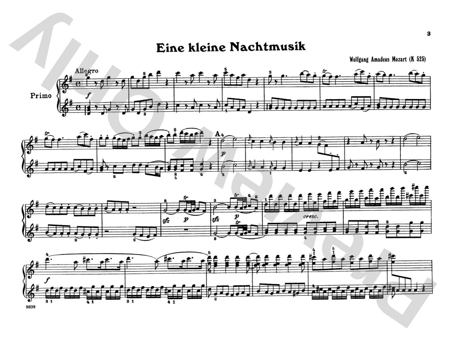 Mozart: Eine Kleine Nachtmusik (K.525): Piano Duet (1 Piano, 4 Hands) Comb Bound Book