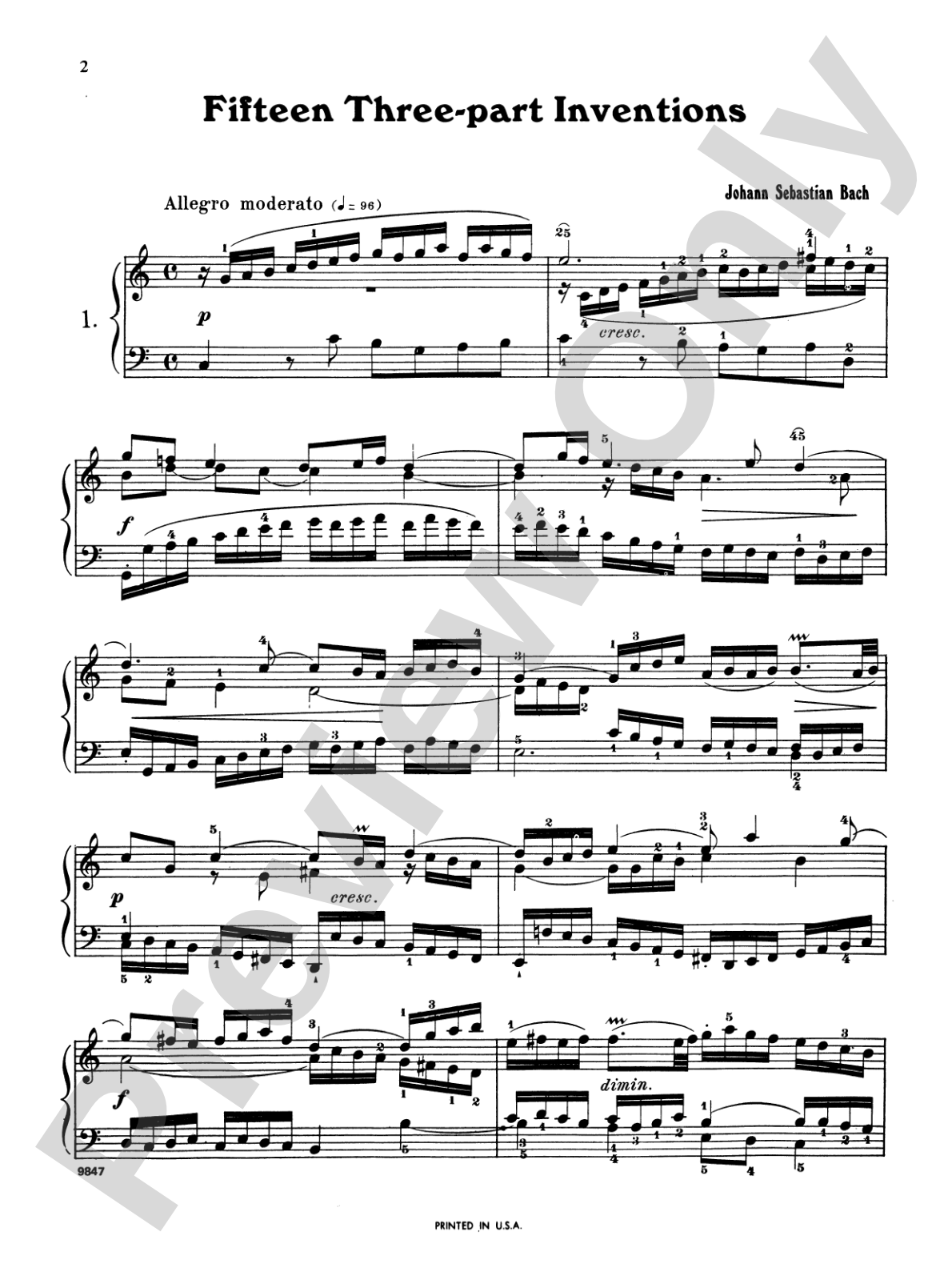 Bach: Fifteen Three-Part Inventions (Ed. Carl Czerny): Piano Book