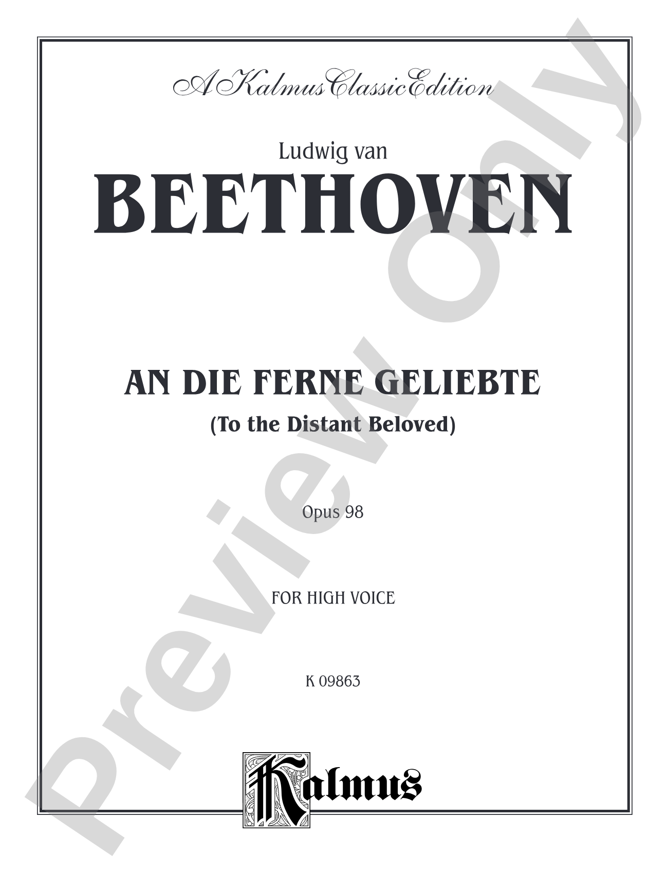 Beethoven: An Die Ferne Geliebte (To the Distant Beloved), Op. 98 (High voice, German/English): High Voice Book