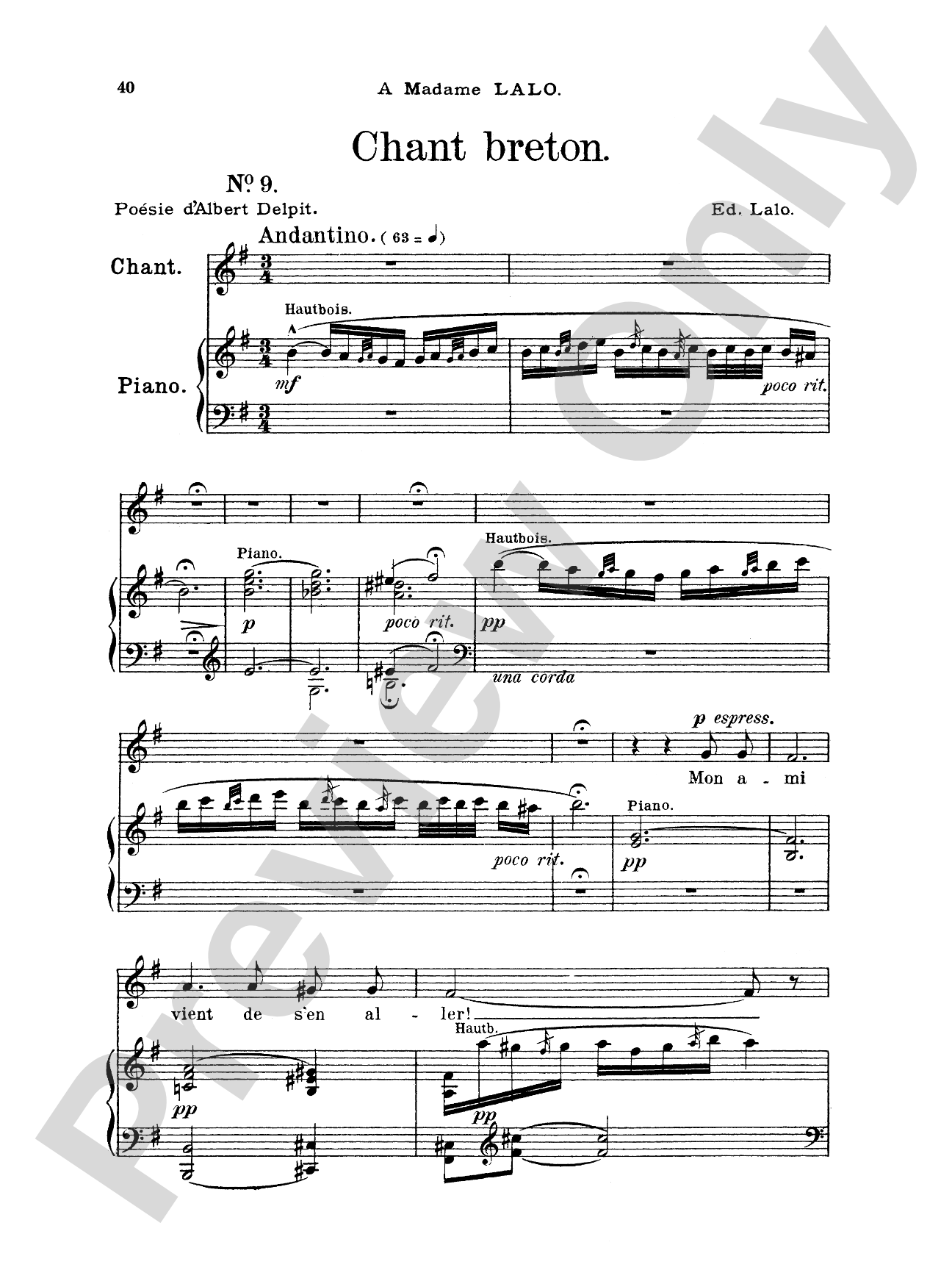 Lalo: Songs for Voice and Piano (French)