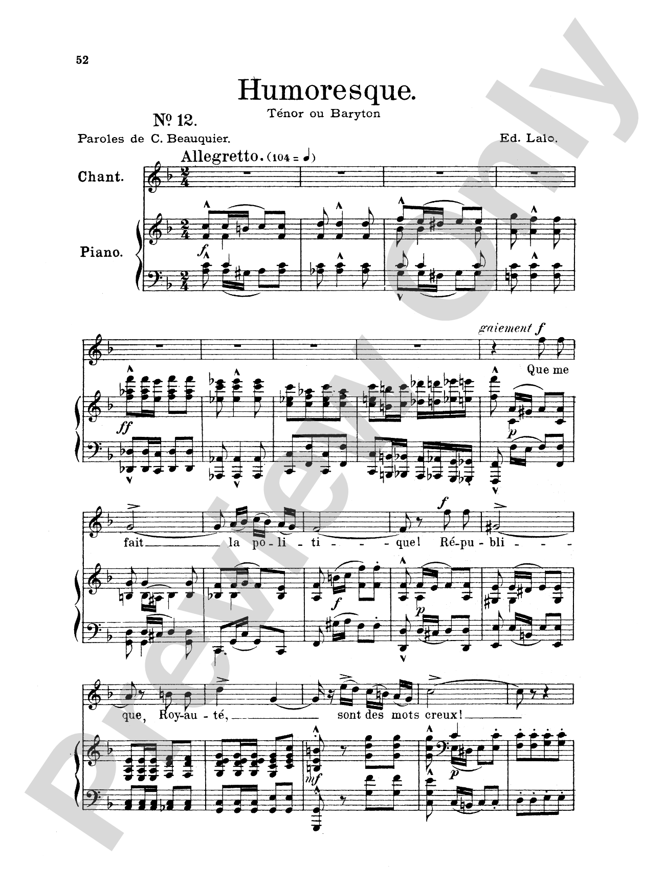 Lalo: Songs for Voice and Piano (French)