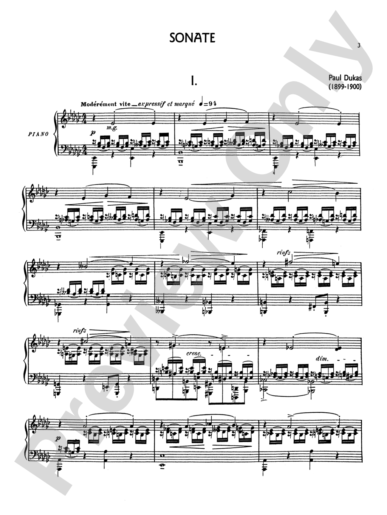 Dukas: Sonata in E flat Minor: Piano