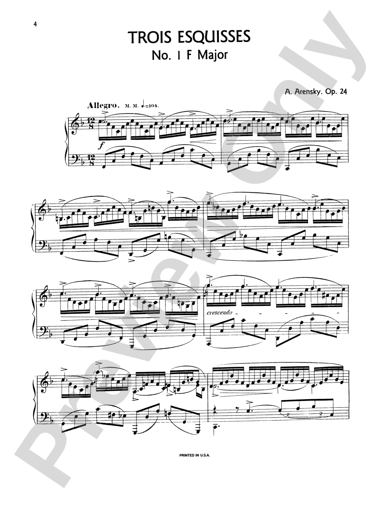 Arensky: Trois Esquisses, Op. 24: Piano
