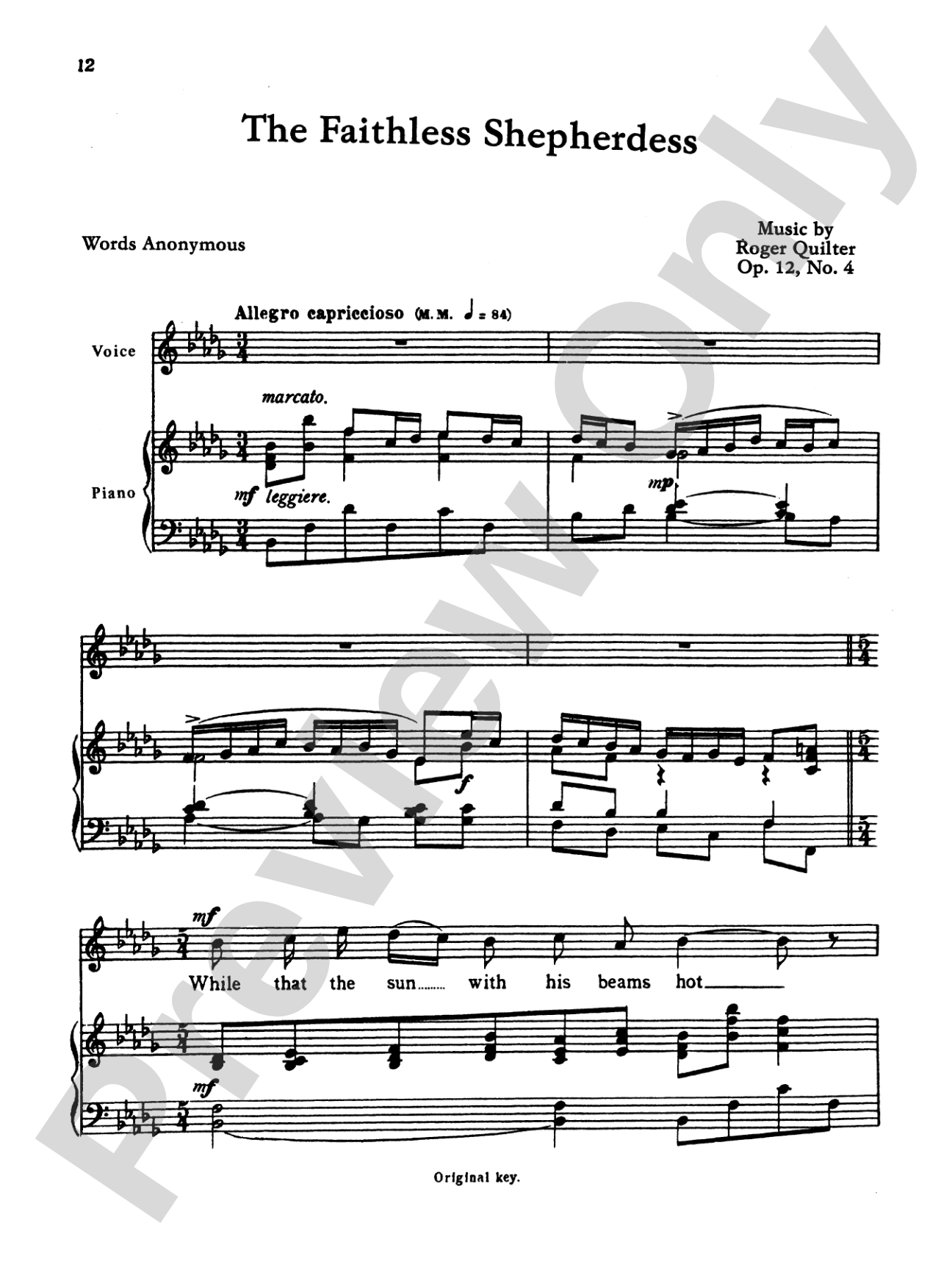 Quilter: Seven Elizabethan Lyrics, Op. 12 (High Voice, English)