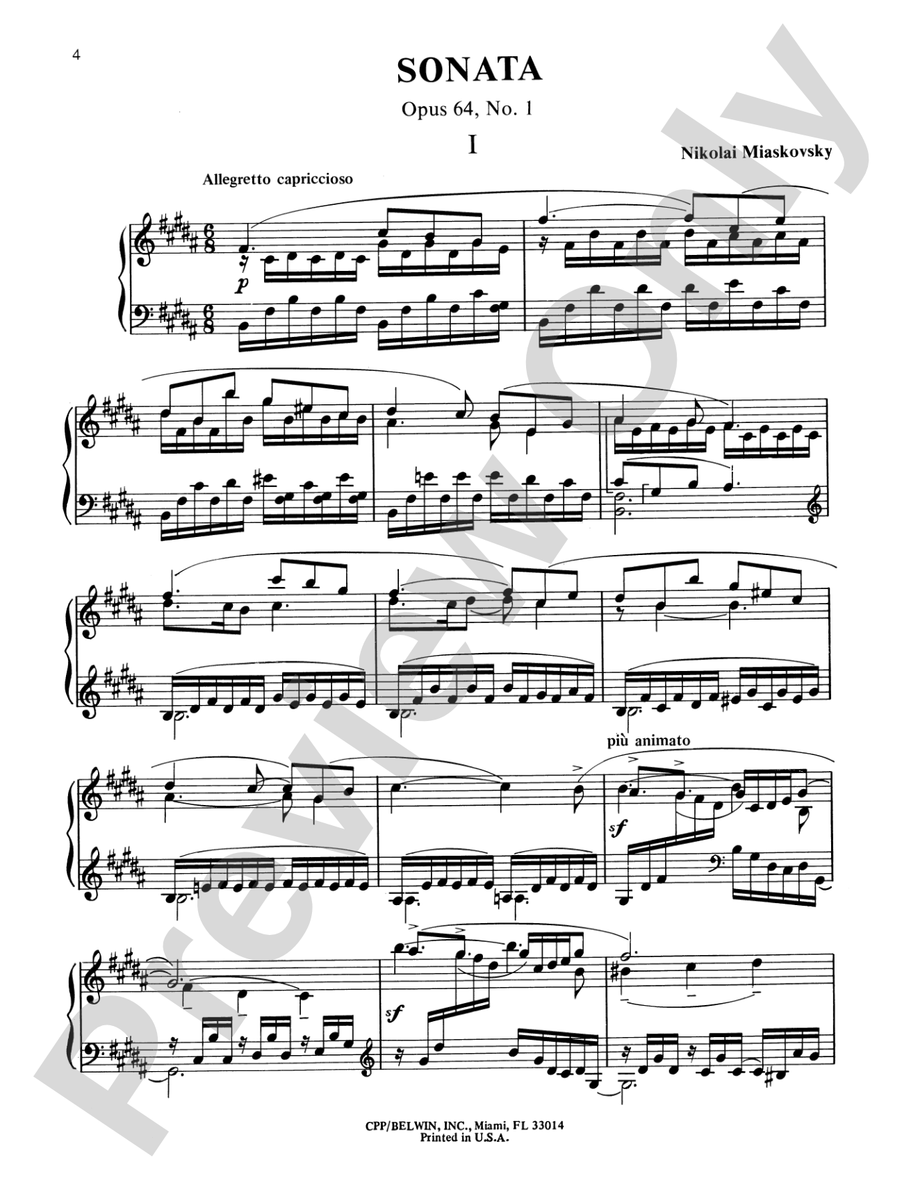 Miaskowsky: Three Sonatas: Piano Book
