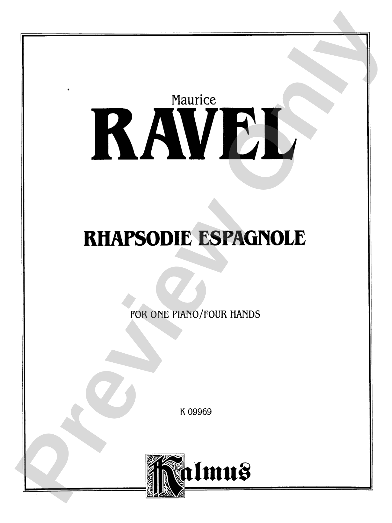 Ravel: Rhapsodie Espagnole: Piano Duet (1 Piano, 4 Hands)