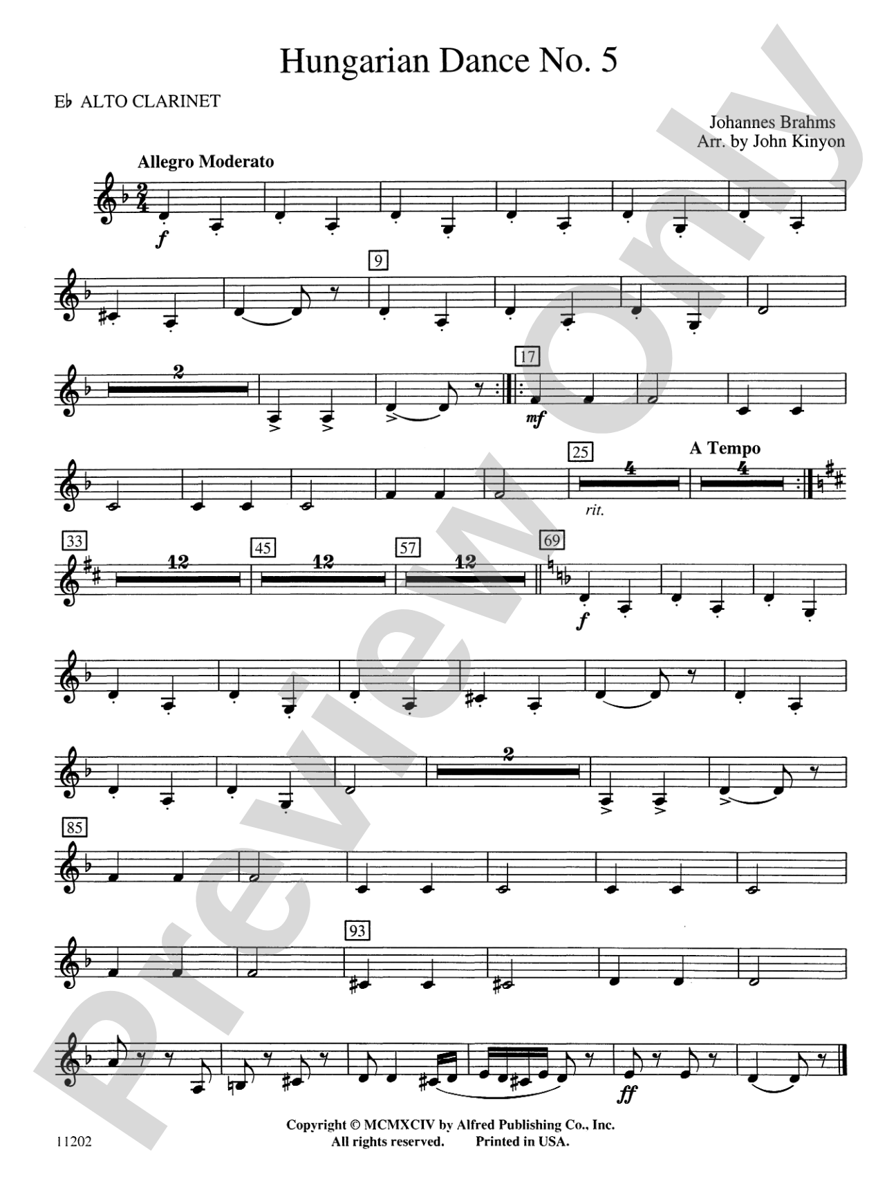 Hungarian Dance No. 5: E-flat Alto Clarinet