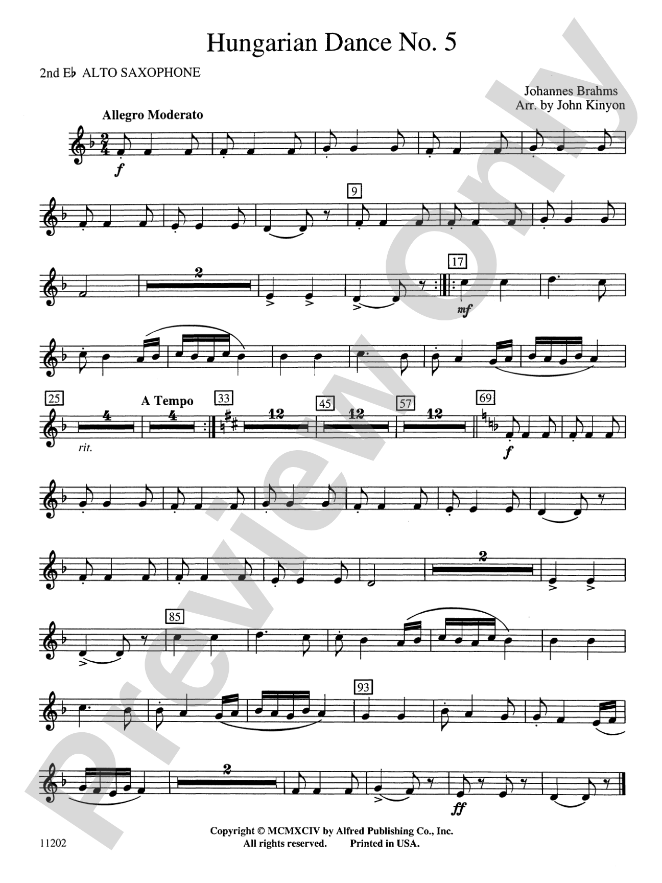 Hungarian Dance No. 5: 2nd E-flat Alto Saxophone