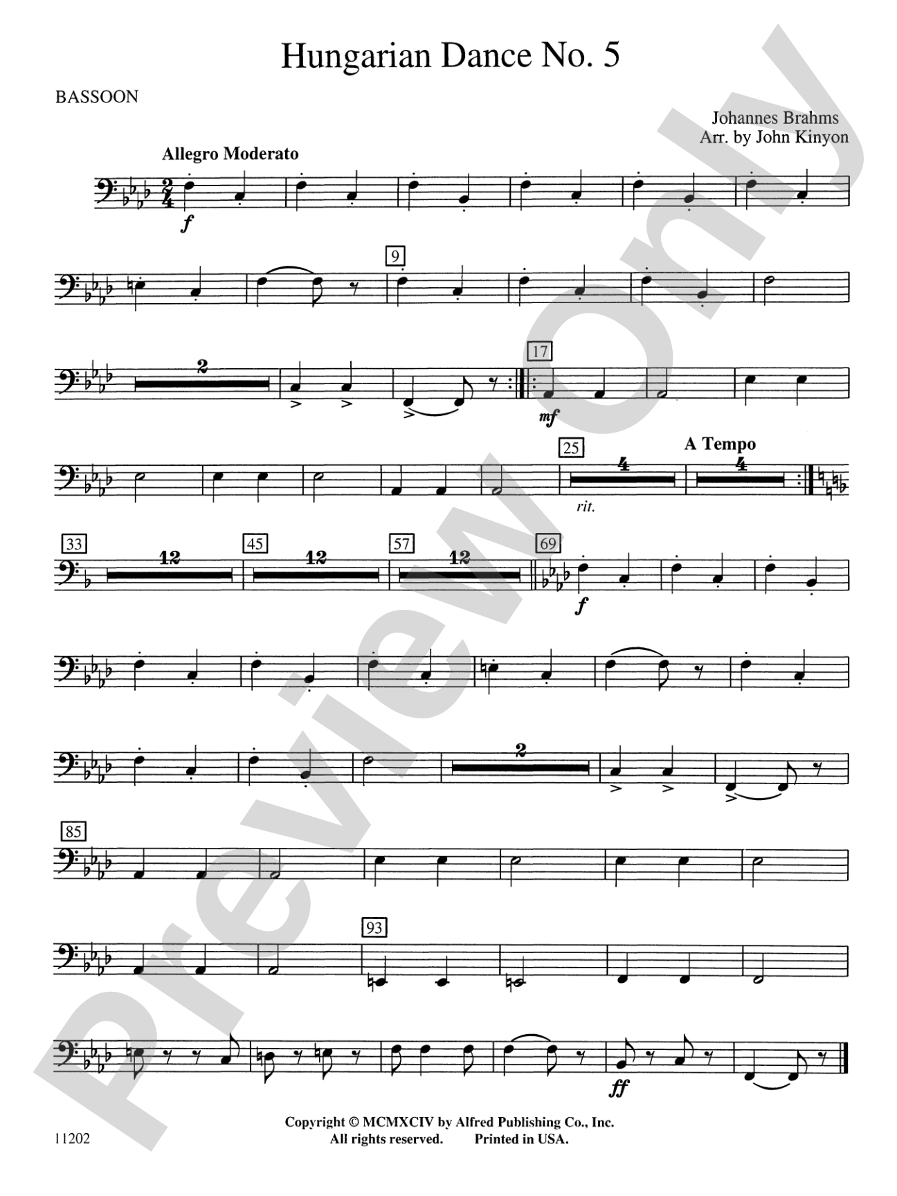 Hungarian Dance No. 5: Bassoon