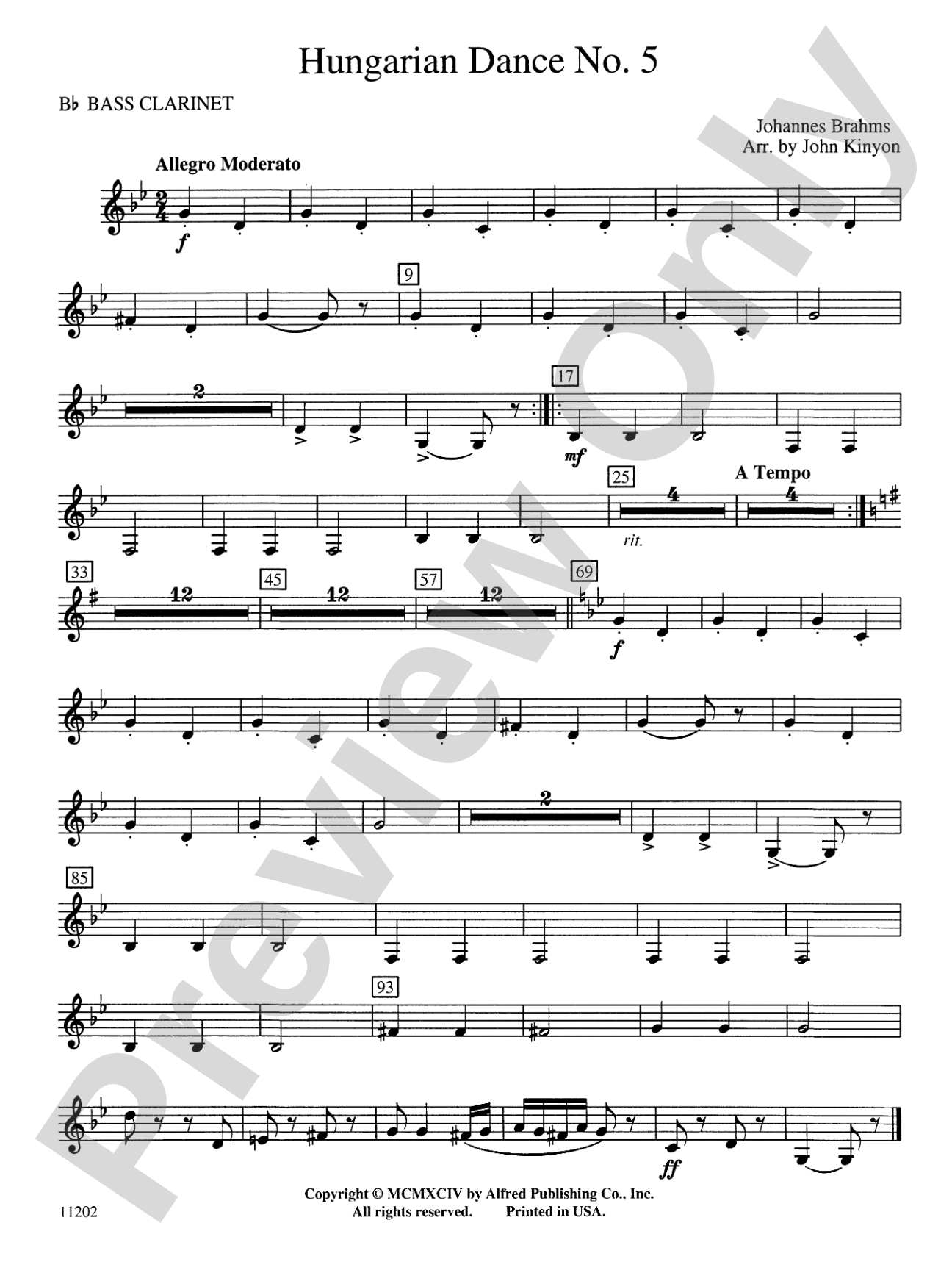 Hungarian Dance No. 5: B-flat Bass Clarinet