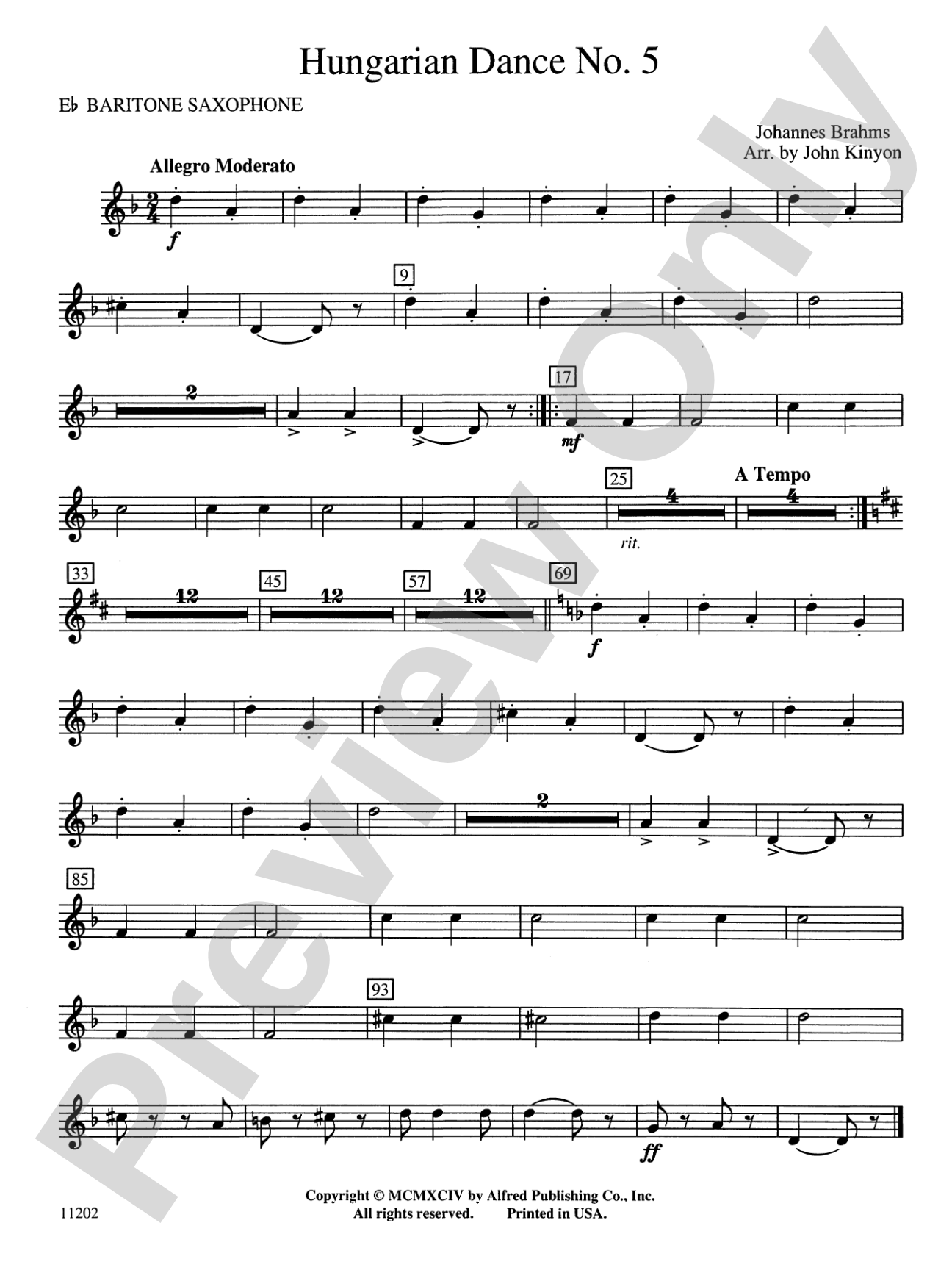 Hungarian Dance No. 5: E-flat Baritone Saxophone