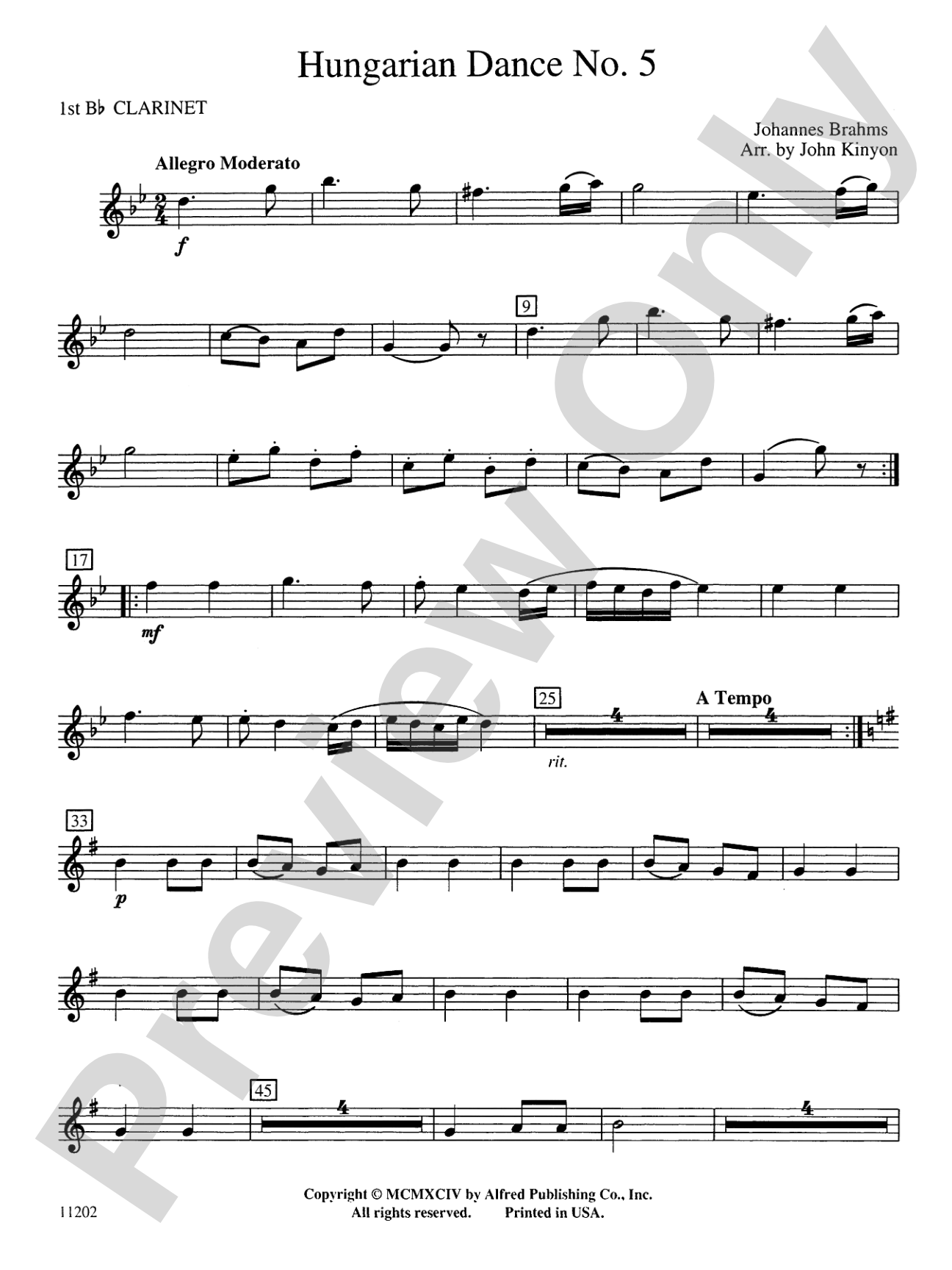 Hungarian Dance No. 5: 1st B-flat Clarinet