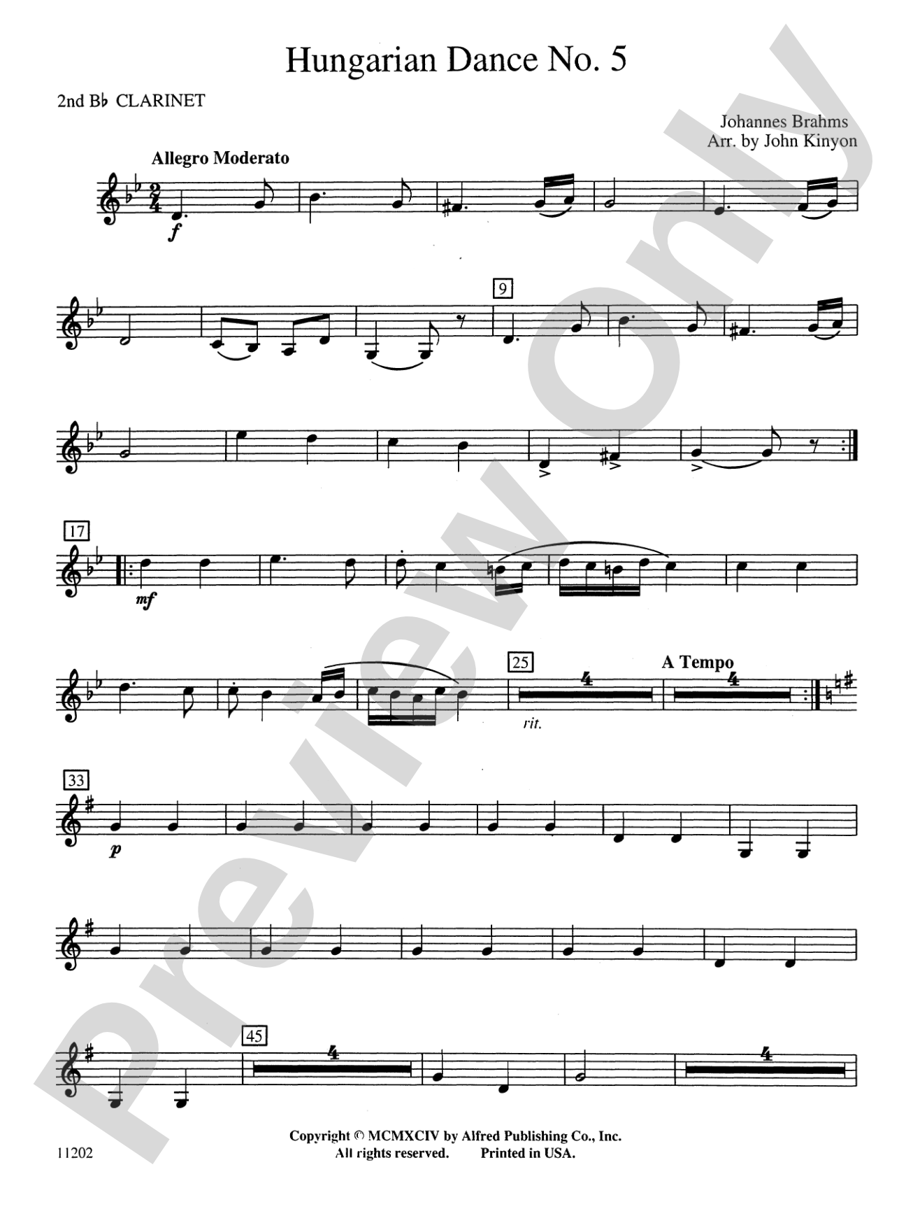 Hungarian Dance No. 5: 2nd B-flat Clarinet