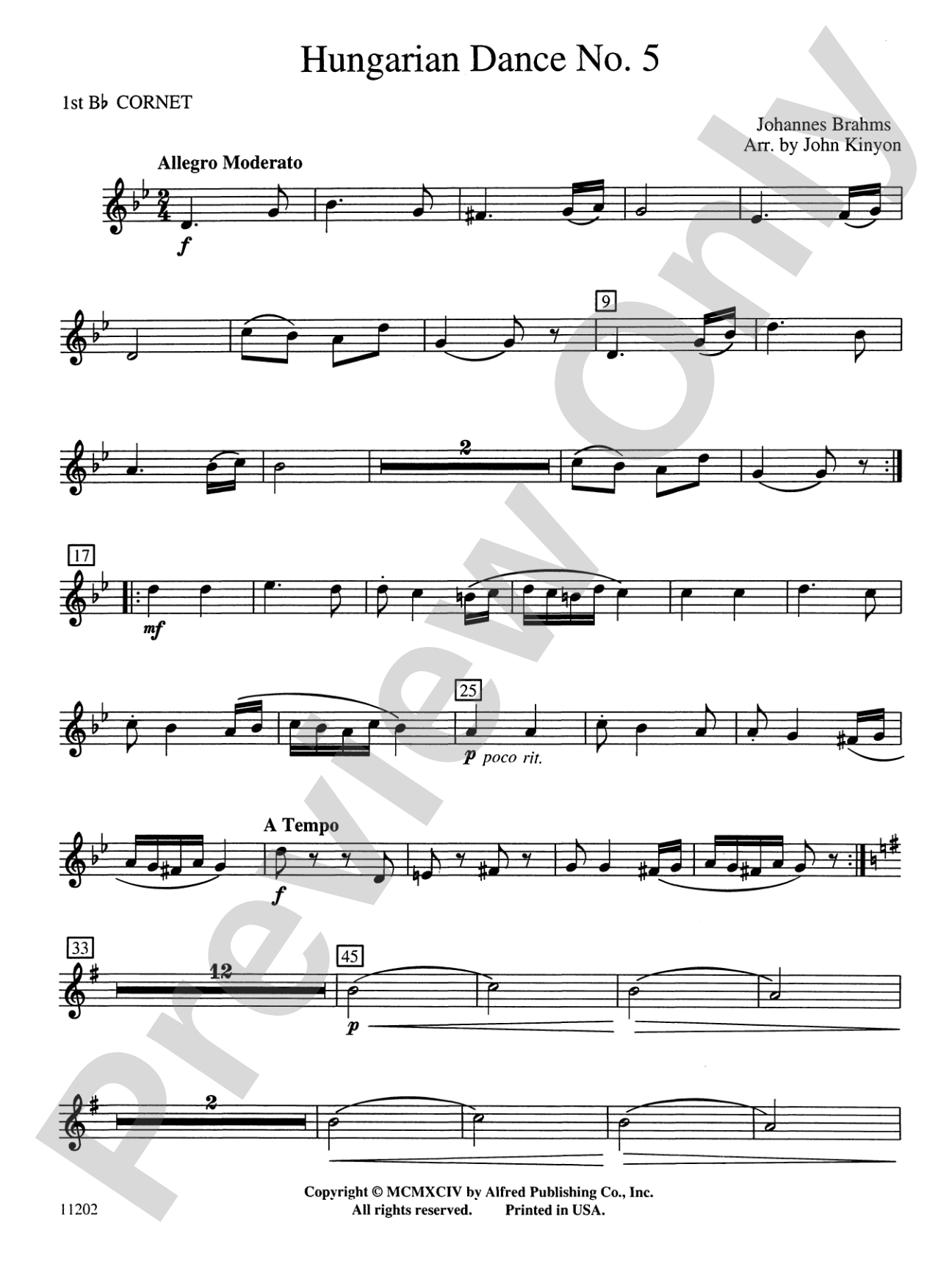 Hungarian Dance No. 5: 1st B-flat Cornet