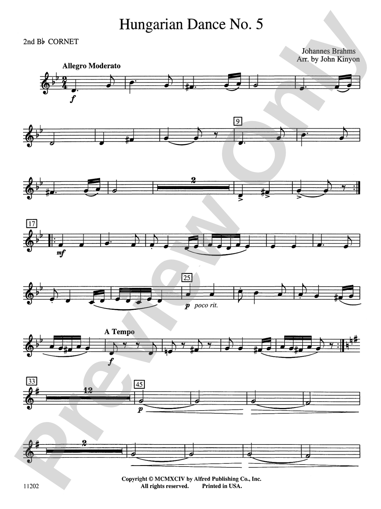 Hungarian Dance No. 5: 2nd B-flat Cornet