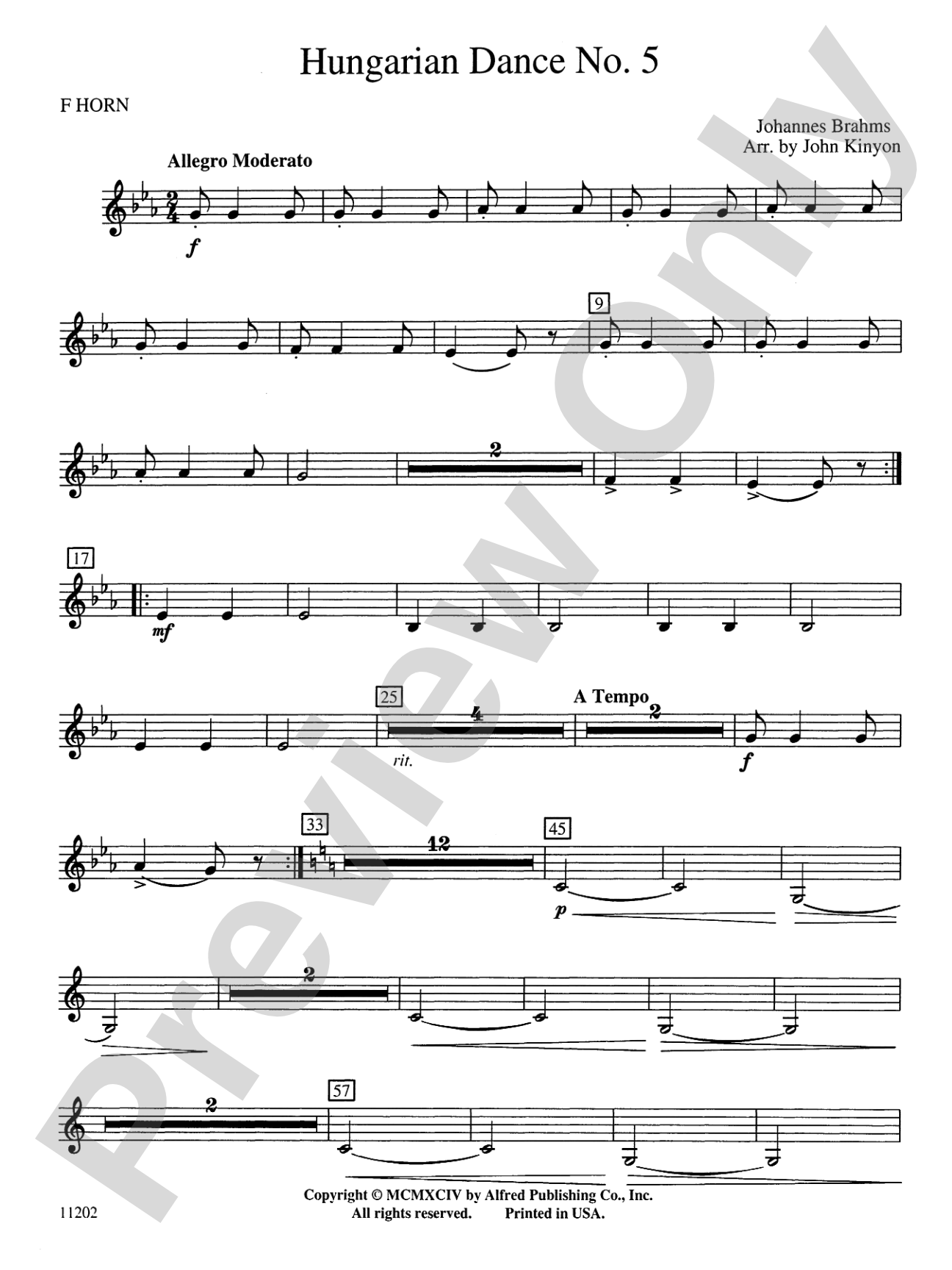 Hungarian Dance No. 5: 1st F Horn