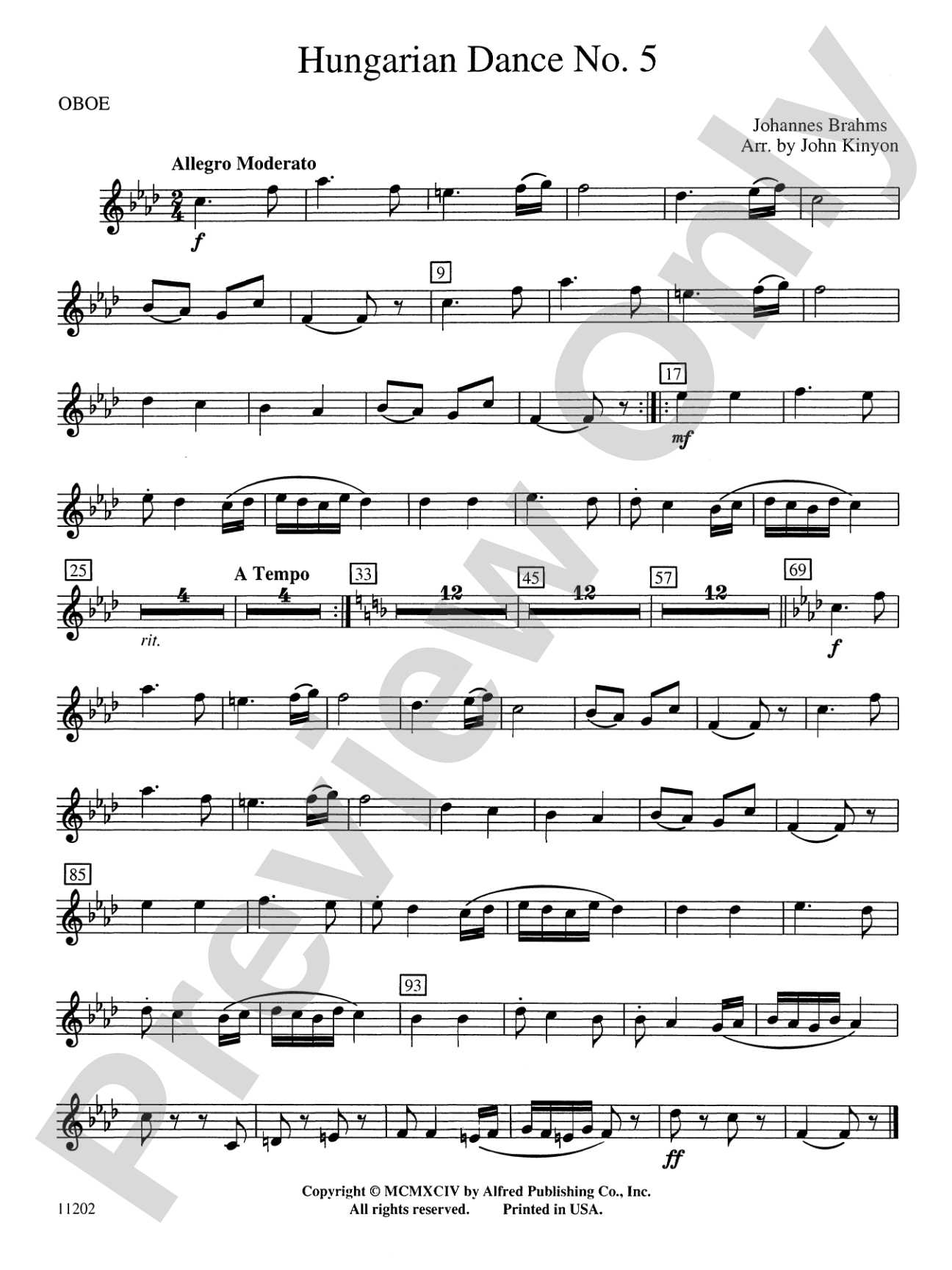 Hungarian Dance No. 5: Oboe