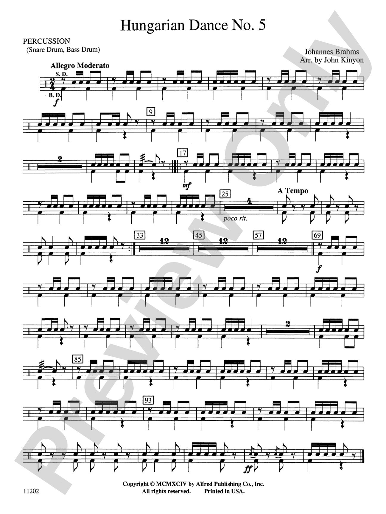 Hungarian Dance No. 5: 1st Percussion