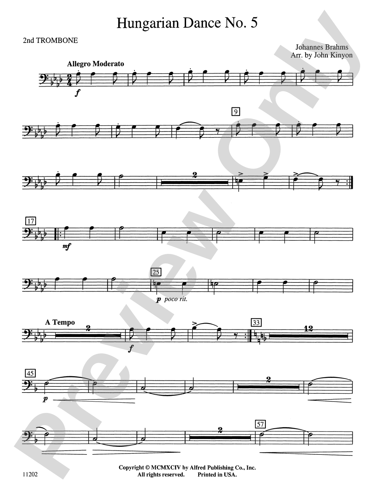 Hungarian Dance No. 5: 2nd Trombone
